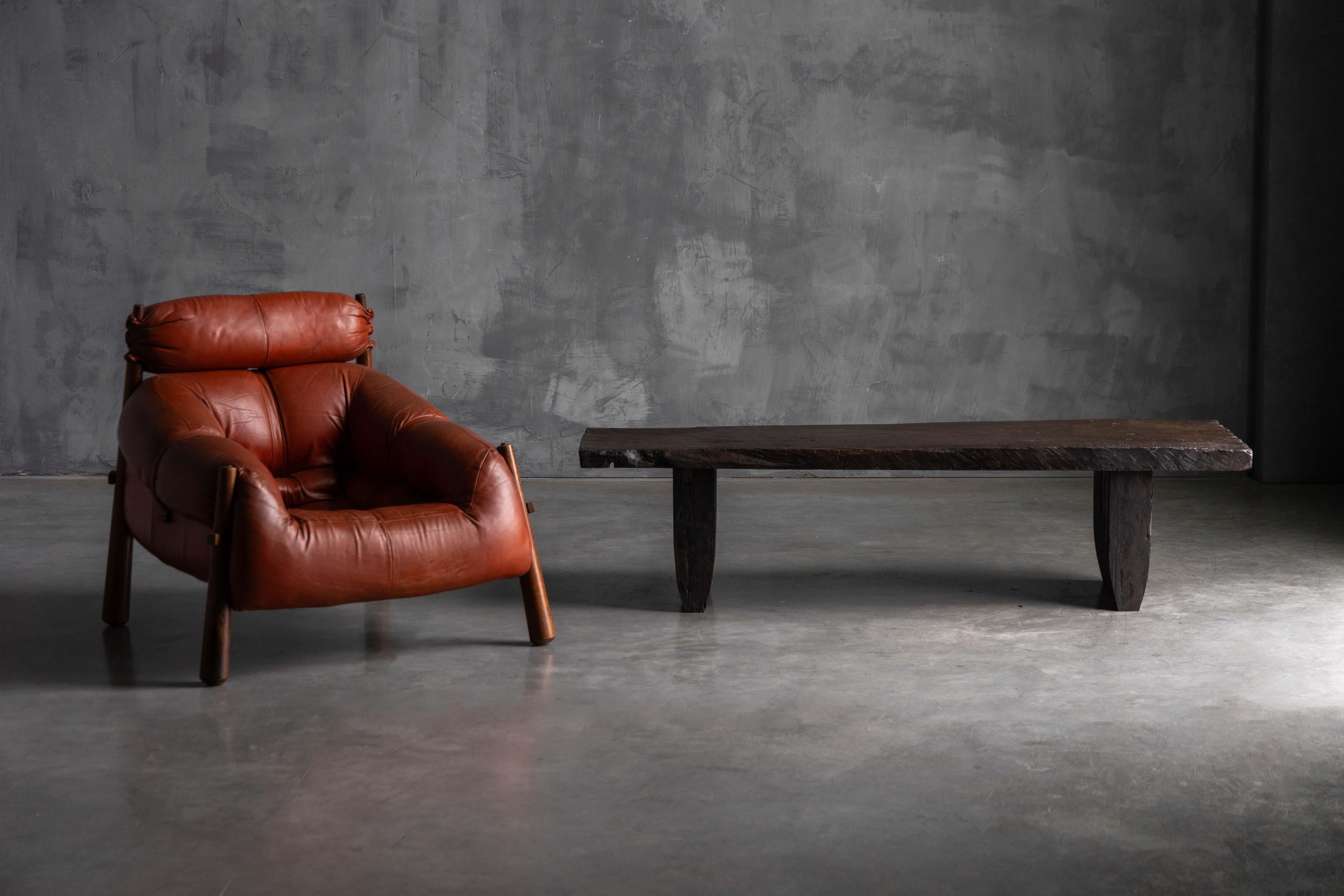 Wood Brutalist Rustic Coffee Table - Late 18th Century For Sale
