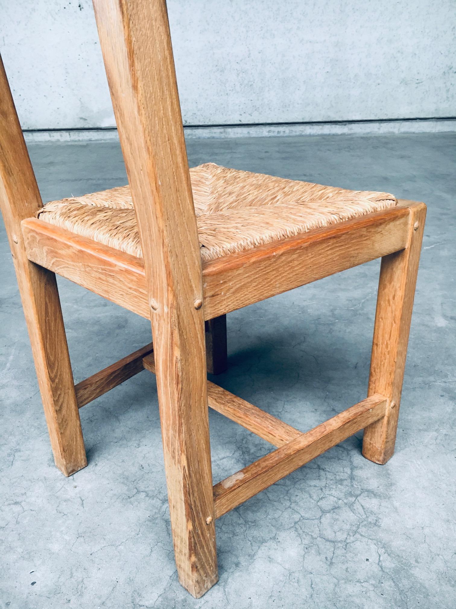 Brutalist Rustic Design Oak & Rush Dining Chair Set, Belgium, 1960s 6