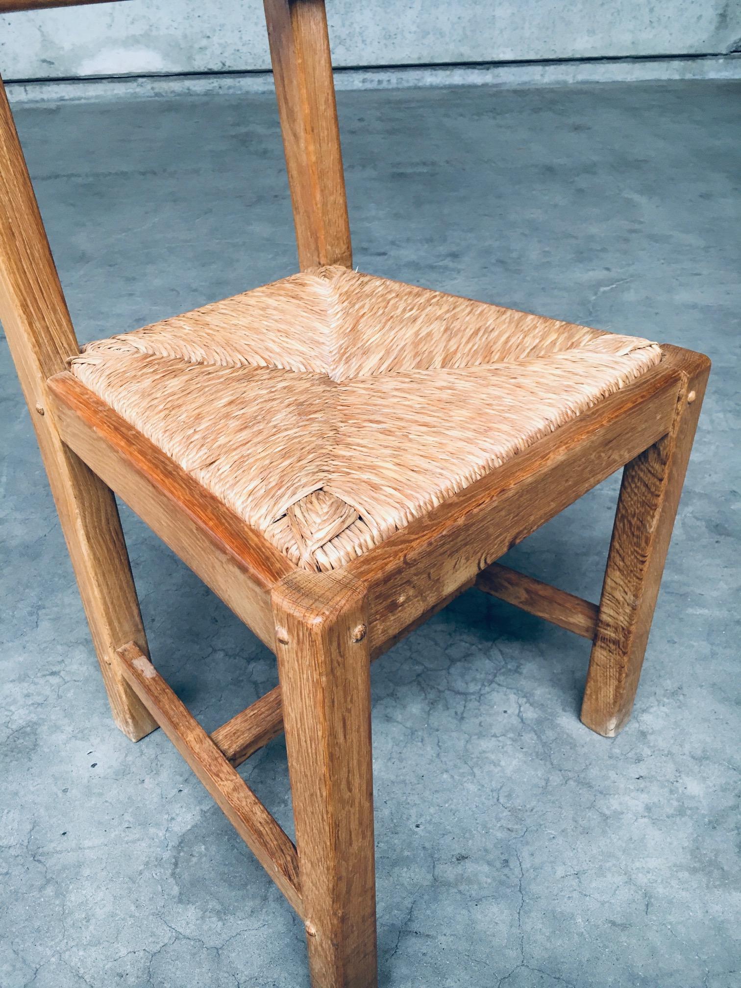 Brutalist Rustic Design Oak & Rush Dining Chair Set, Belgium, 1960s 8