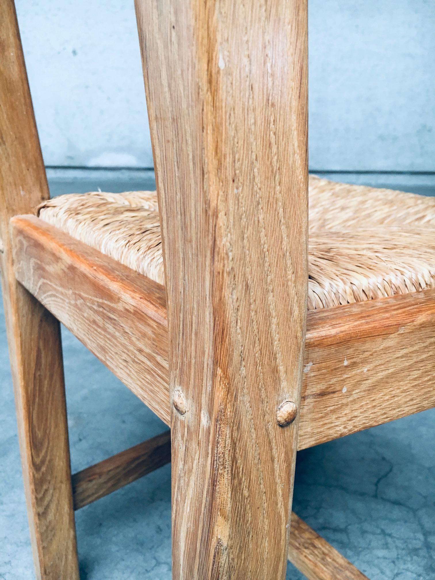 Brutalist Rustic Design Oak & Rush Dining Chair Set, Belgium, 1960s 12