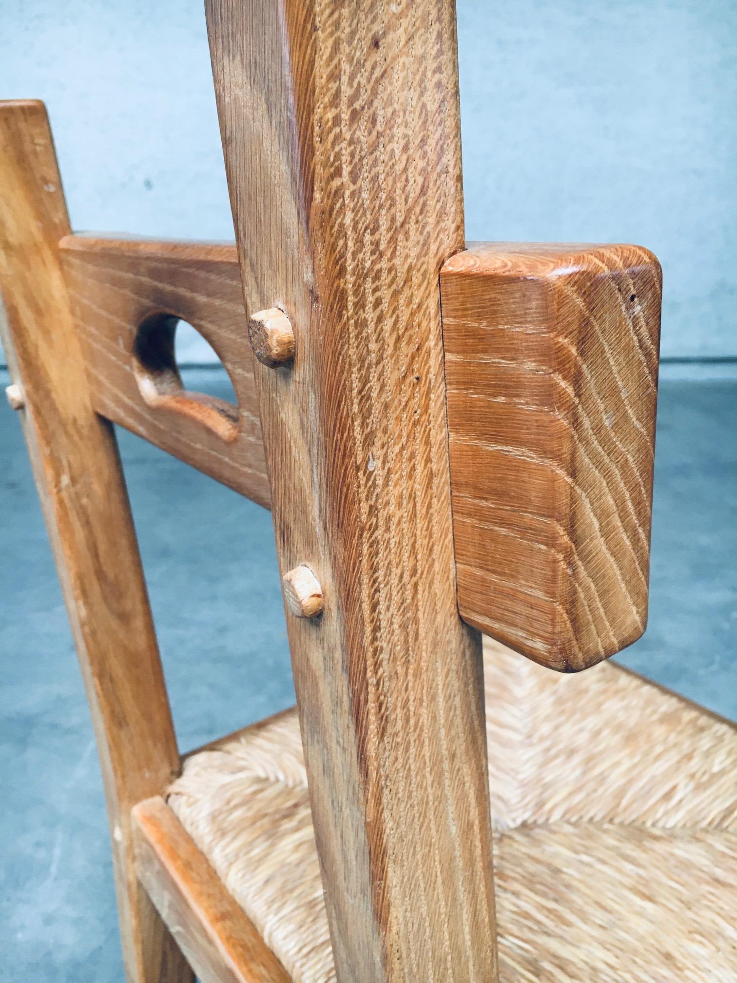 Brutalist Rustic Design Oak & Rush Dining Chair Set, Belgium, 1960s 13