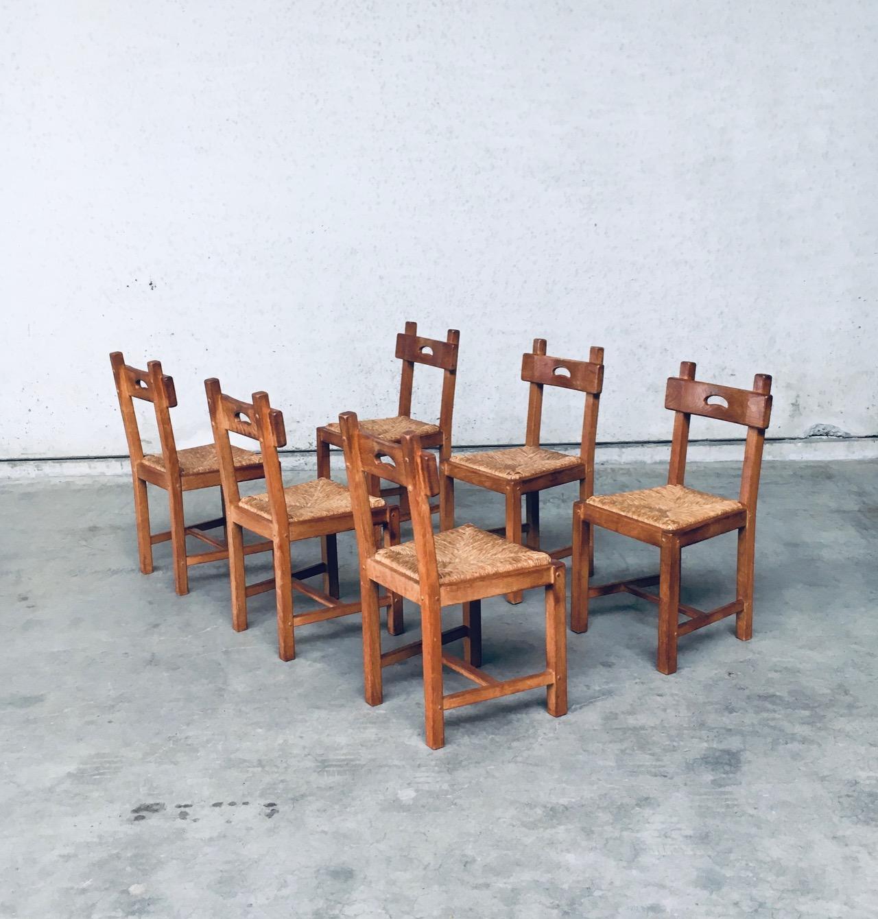 Esszimmerstuhl-Set aus Eichenholz und Binsen im rustikalen Design, Belgien, 1960er Jahre (Brutalismus) im Angebot