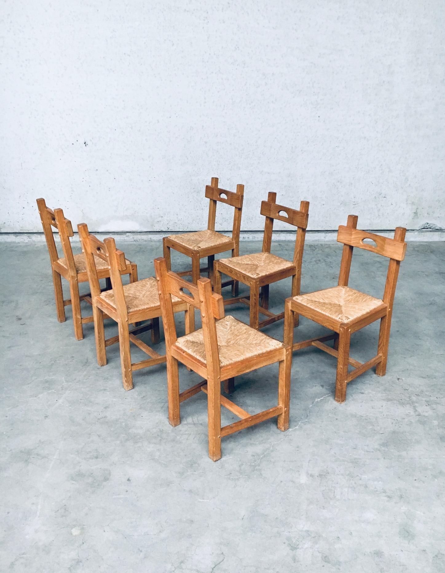 Brutalist Rustic Design Oak & Rush Dining Chair Set, Belgium, 1960s In Good Condition In Oud-Turnhout, VAN