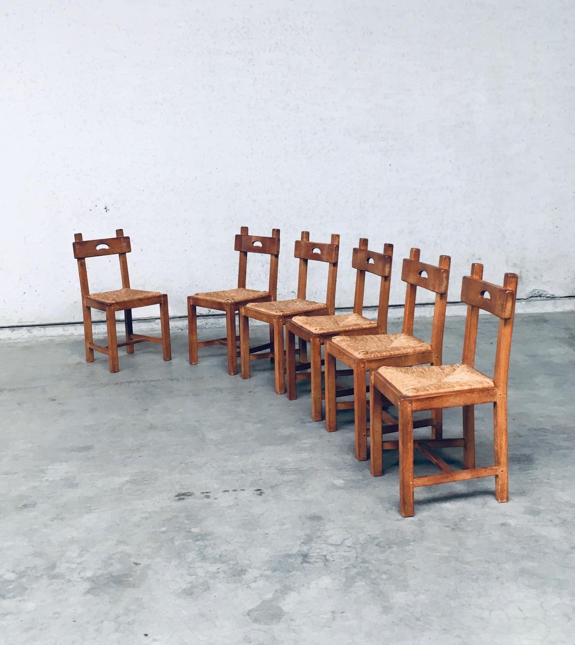 Esszimmerstuhl-Set aus Eichenholz und Binsen im rustikalen Design, Belgien, 1960er Jahre (Belgisch) im Angebot