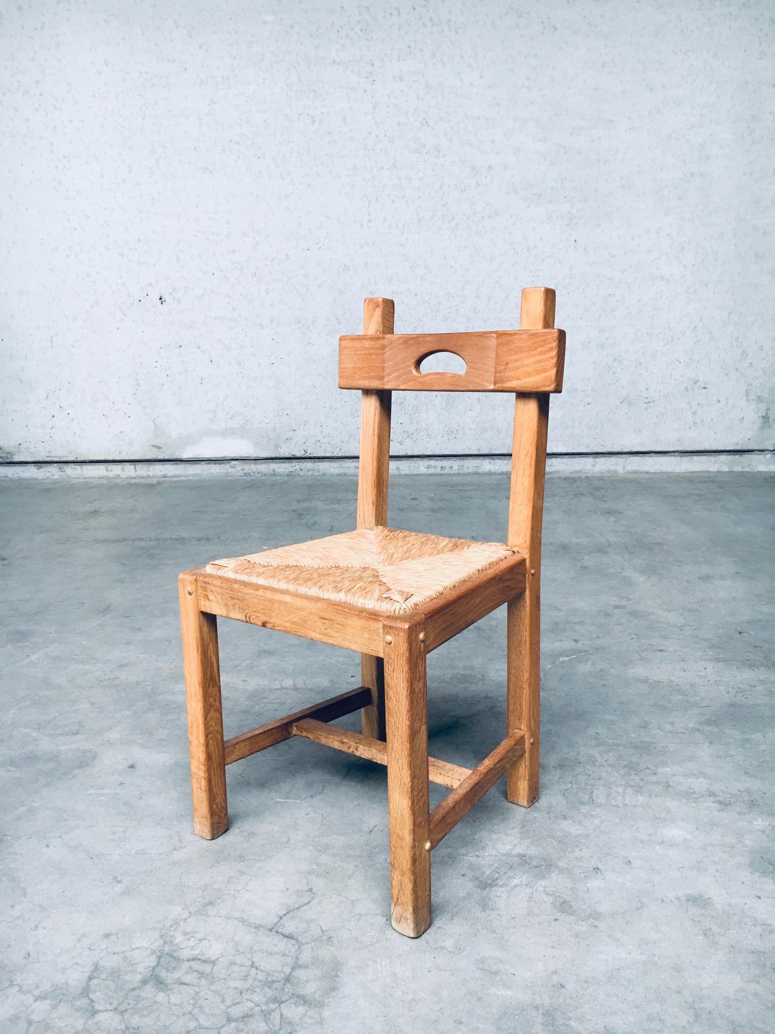 Brutalist Rustic Design Oak & Rush Dining Chair Set, Belgium, 1960s 2