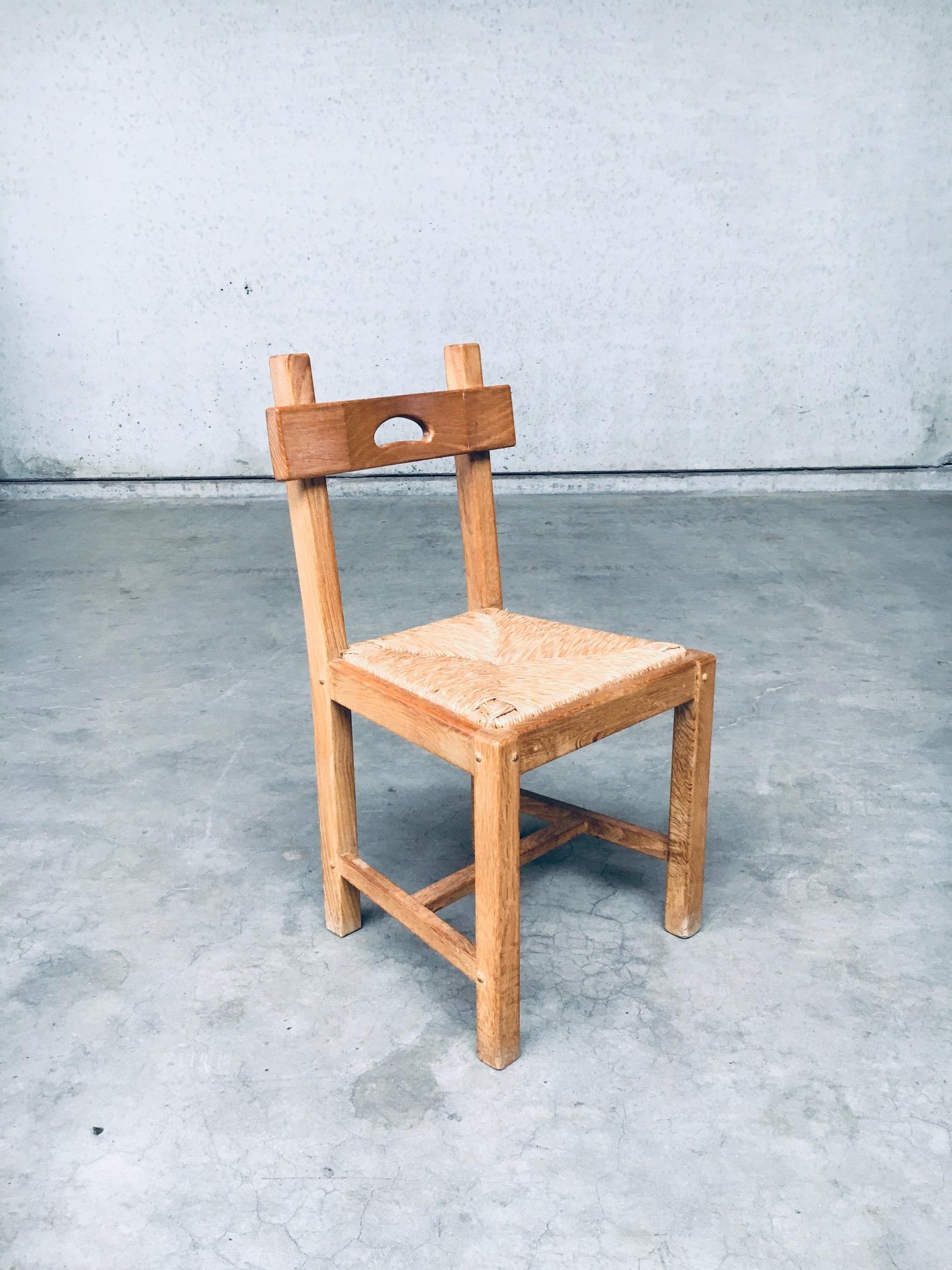 Brutalist Rustic Design Oak & Rush Dining Chair Set, Belgium, 1960s 3