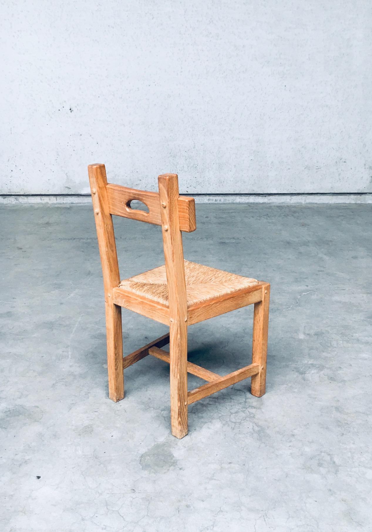 Brutalist Rustic Design Oak & Rush Dining Chair Set, Belgium, 1960s 4