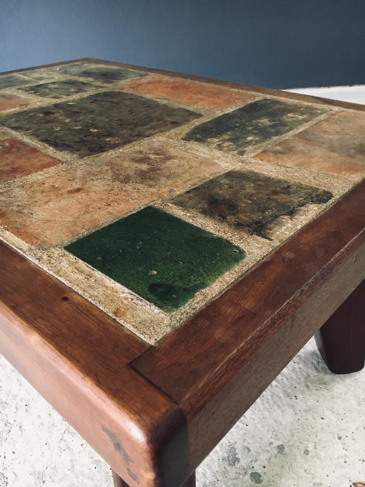 Brutalist Rustic Design Slate Tile & Oak Coffee Table, Belgium 1960's For Sale 5