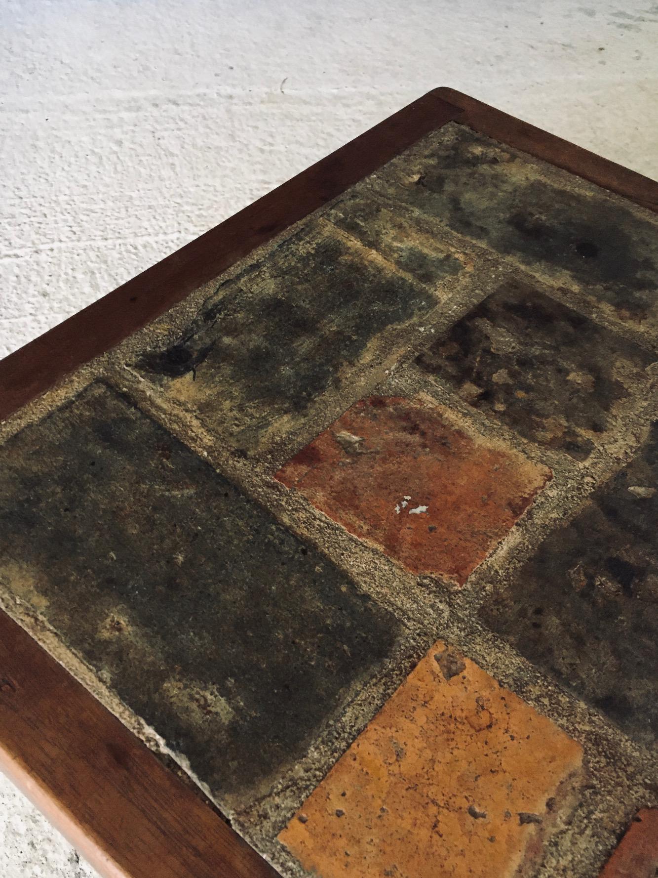 Brutalist Rustic Design Slate Tile & Oak Coffee Table, Belgium 1960's For Sale 7