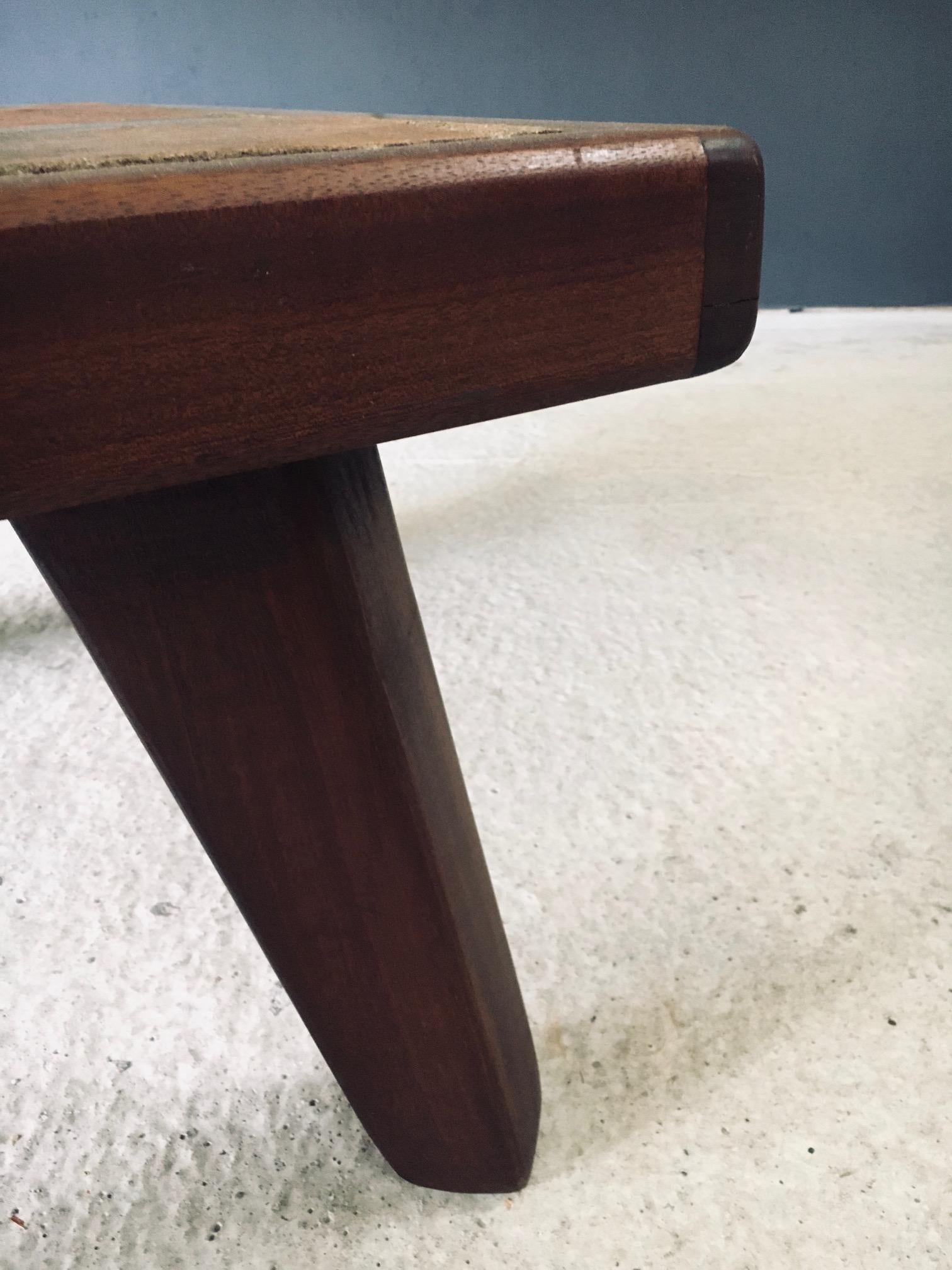 Brutalist Rustic Design Slate Tile & Oak Coffee Table, Belgium 1960's For Sale 8