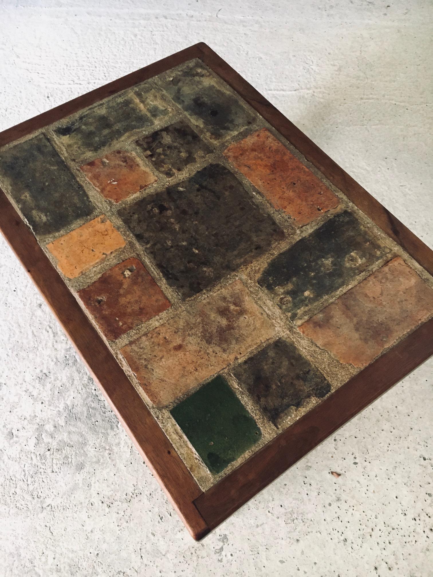 Brutalist Rustic Design Slate Tile & Oak Coffee Table, Belgium 1960's For Sale 9