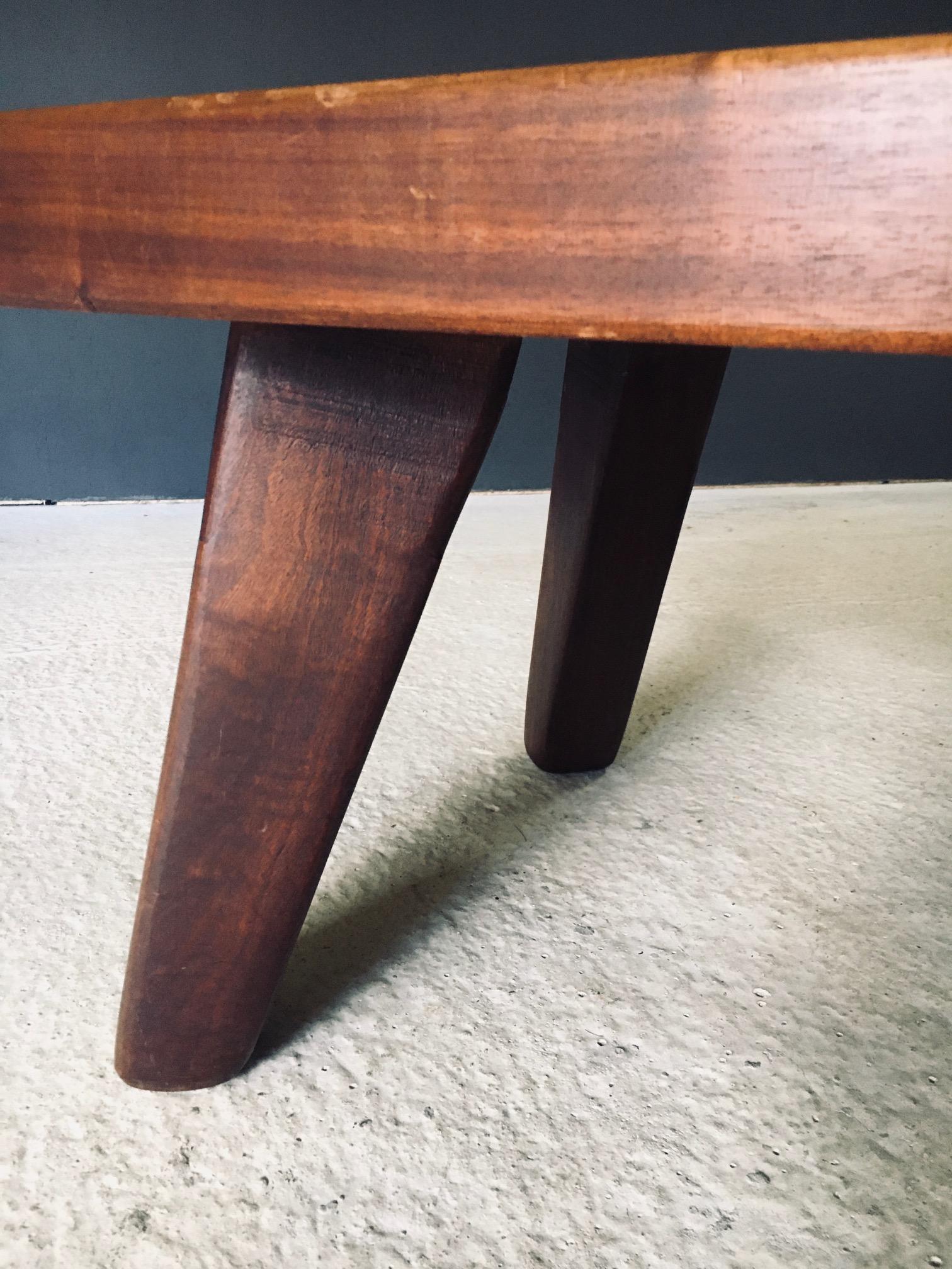 Brutalist Rustic Design Slate Tile & Oak Coffee Table, Belgium 1960's For Sale 10