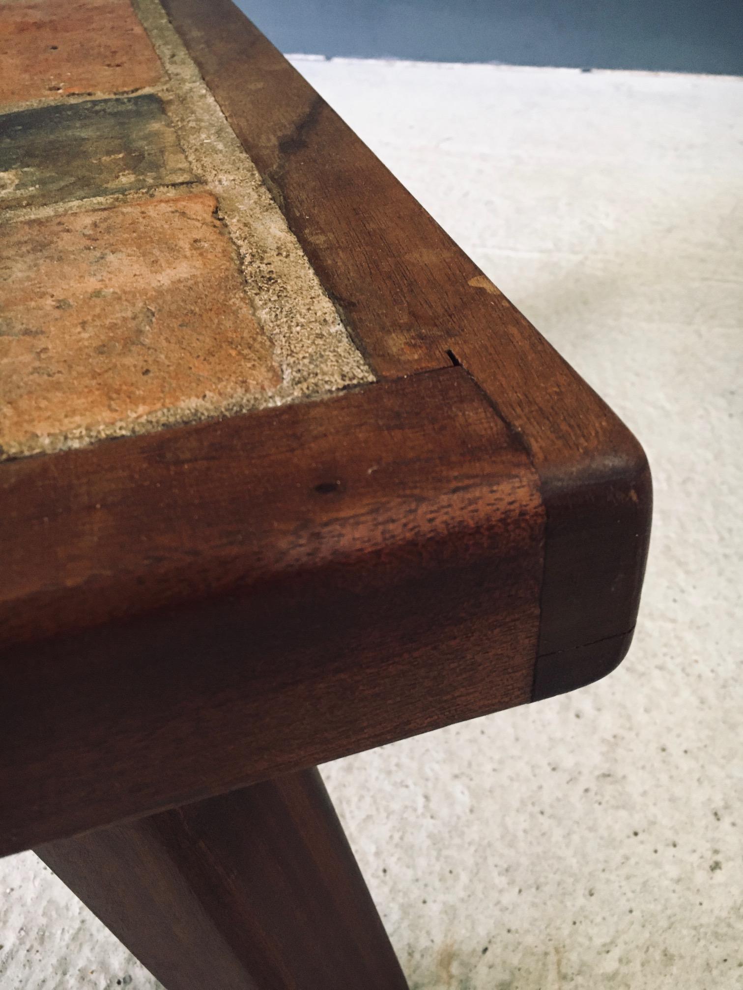 Brutalist Rustic Design Slate Tile & Oak Coffee Table, Belgium 1960's For Sale 11