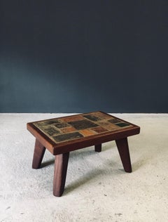 Brutalist Rustic Design Slate Tile & Oak Coffee Table, Belgium 1960's