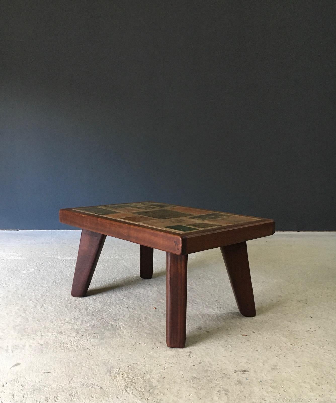Ceramic Brutalist Rustic Design Slate Tile & Oak Coffee Table, Belgium 1960's For Sale