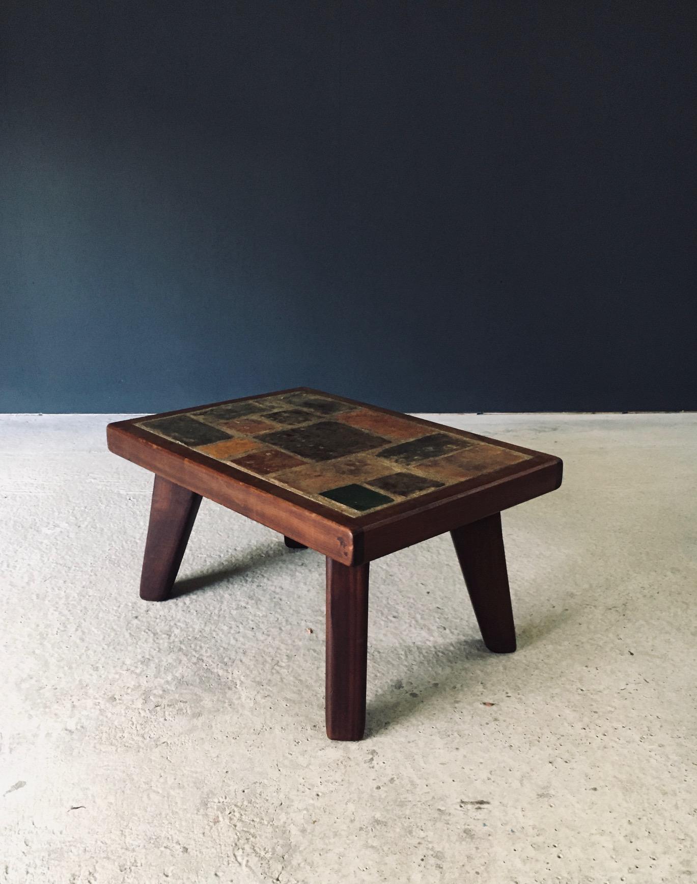 Brutalist Rustic Design Slate Tile & Oak Coffee Table, Belgium 1960's For Sale 1