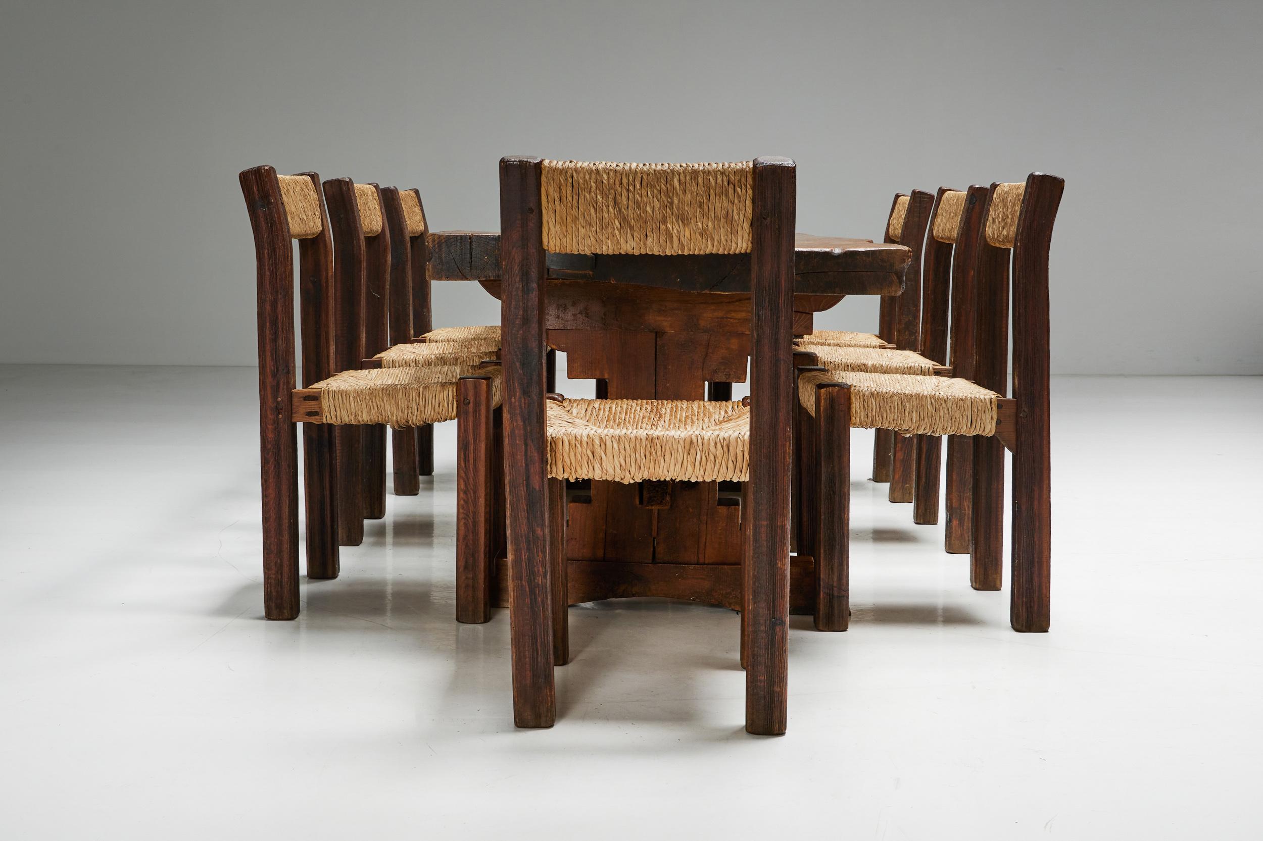 Brutalist Rustic Dining Table, France, Early 20th Century For Sale 5
