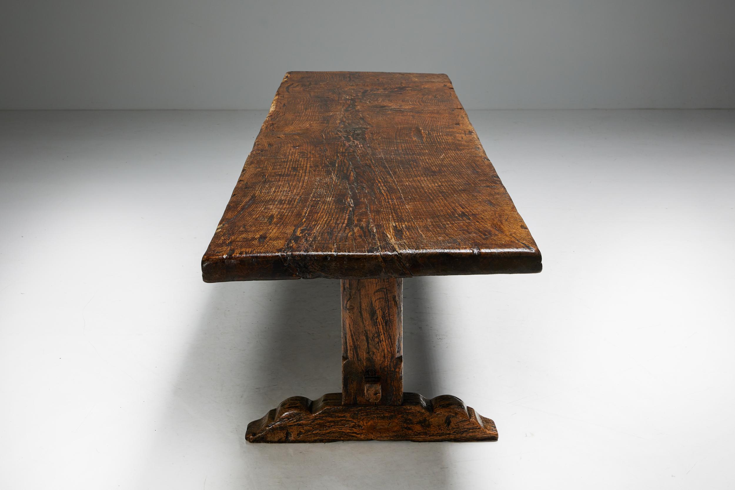 Brutalist Rustic Dining Table, France, Early 20th Century For Sale 8