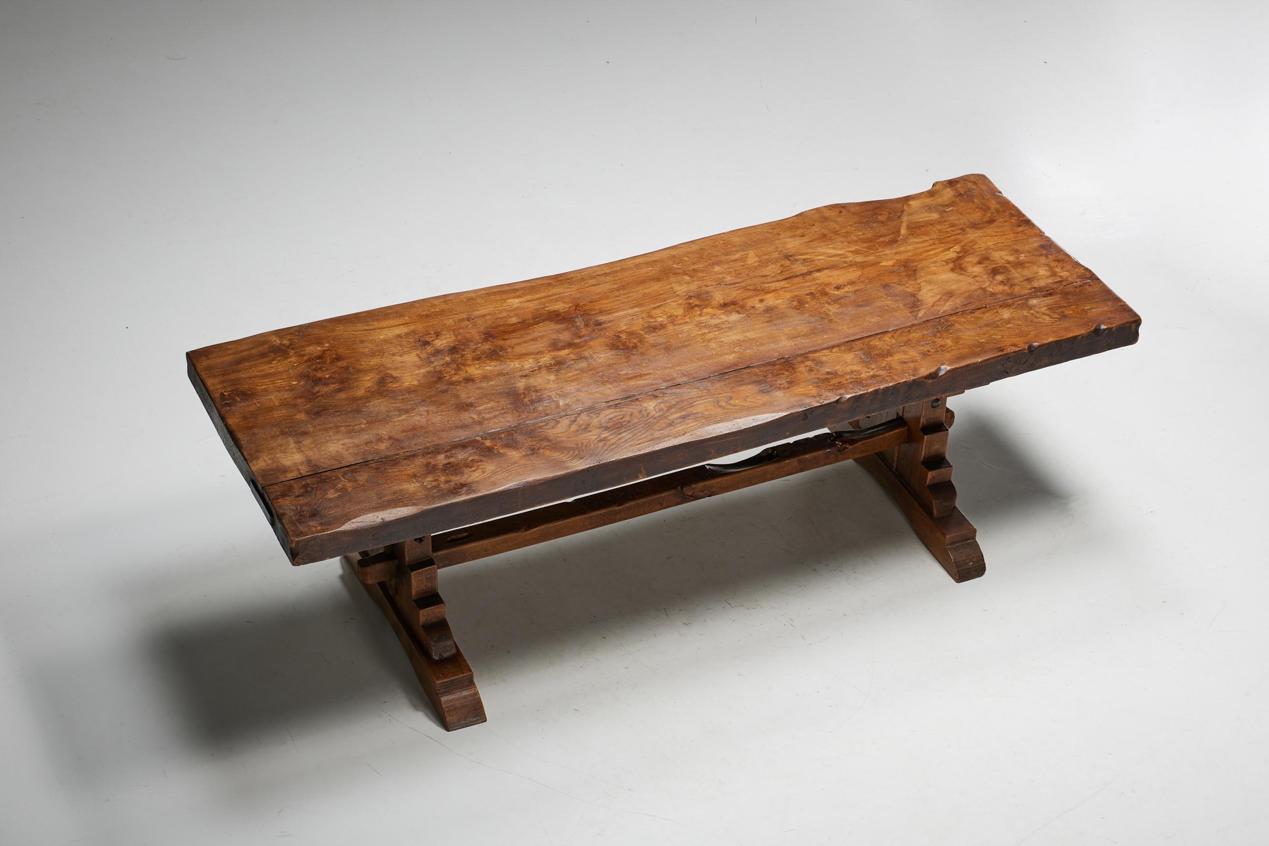 French Brutalist Rustic Dining Table, France, Early 20th Century For Sale
