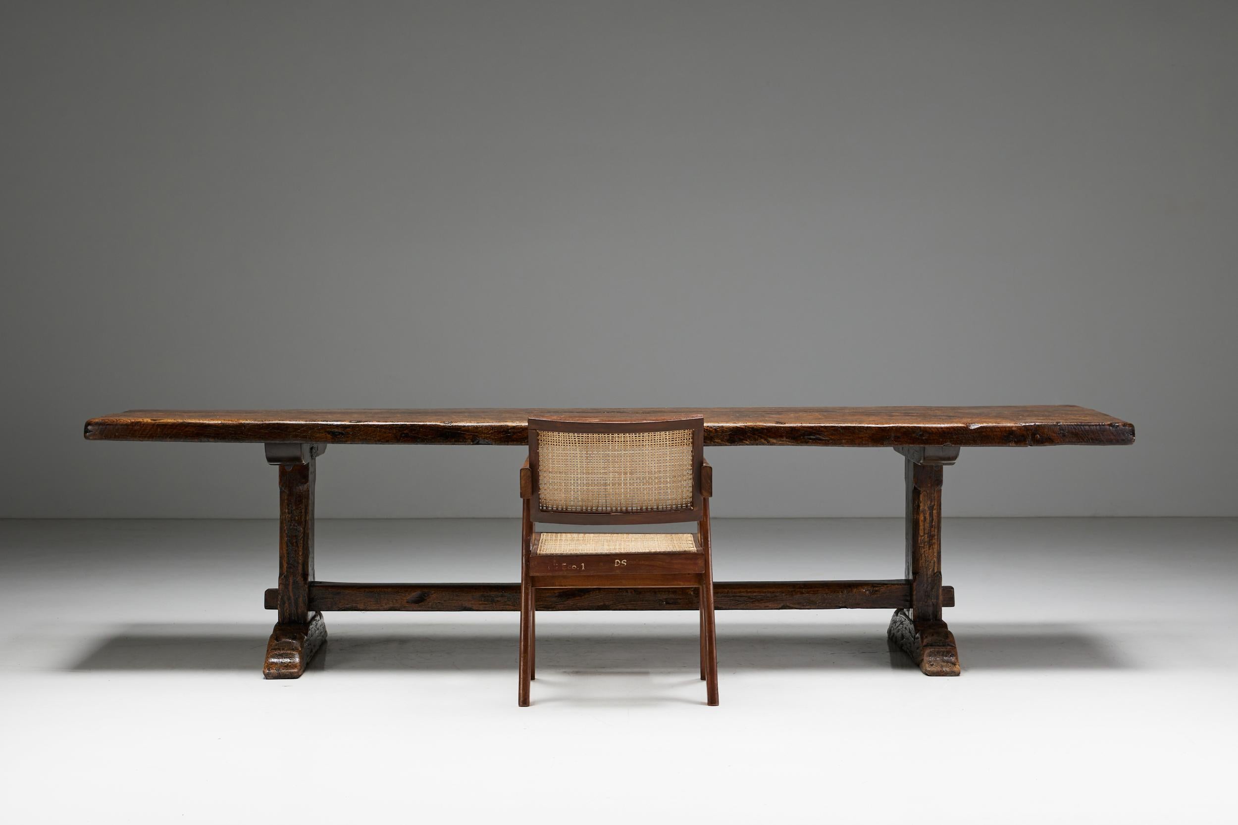 French Brutalist Rustic Dining Table, France, Early 20th Century For Sale