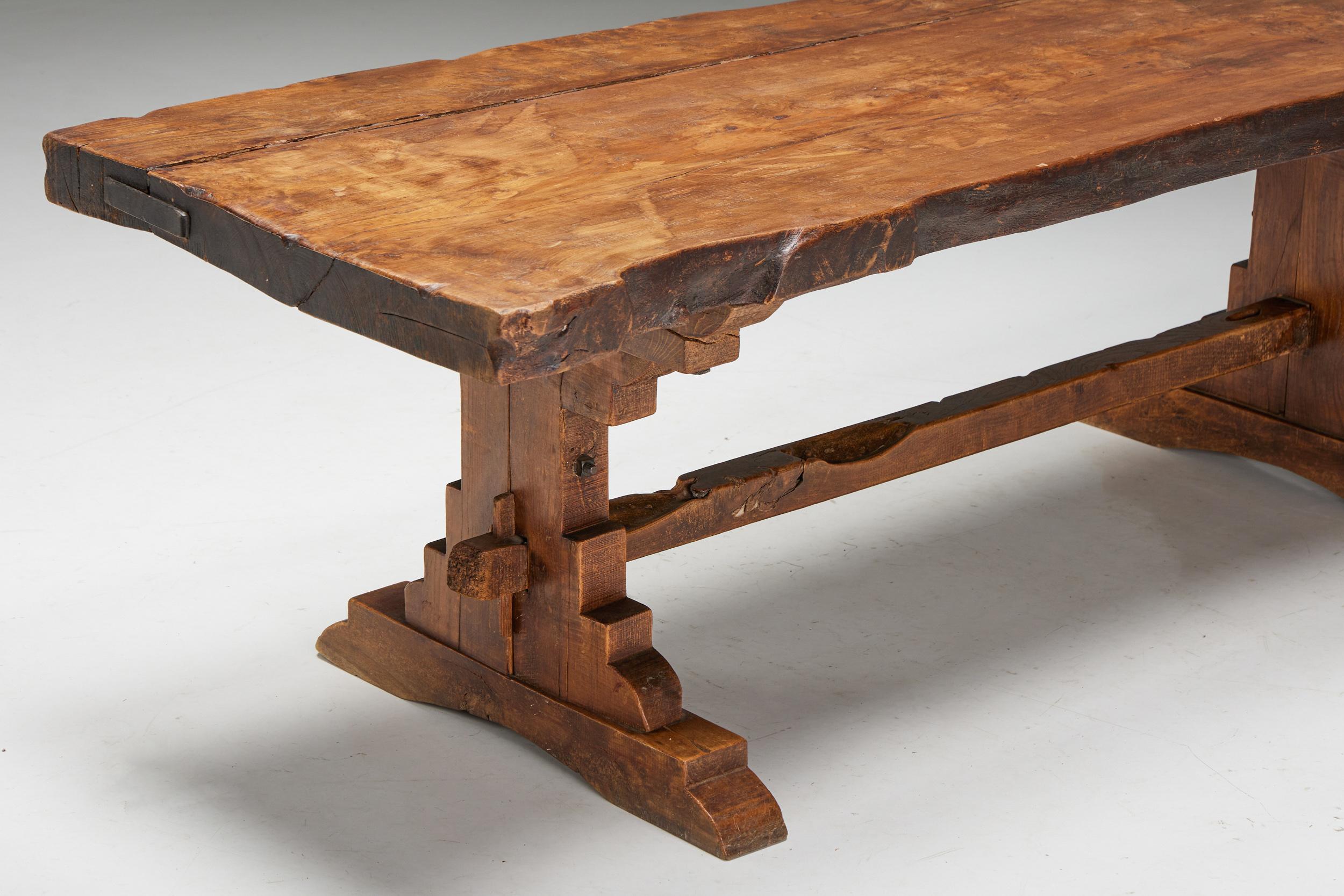 19th Century Brutalist Rustic Dining Table, France, Early 20th Century For Sale