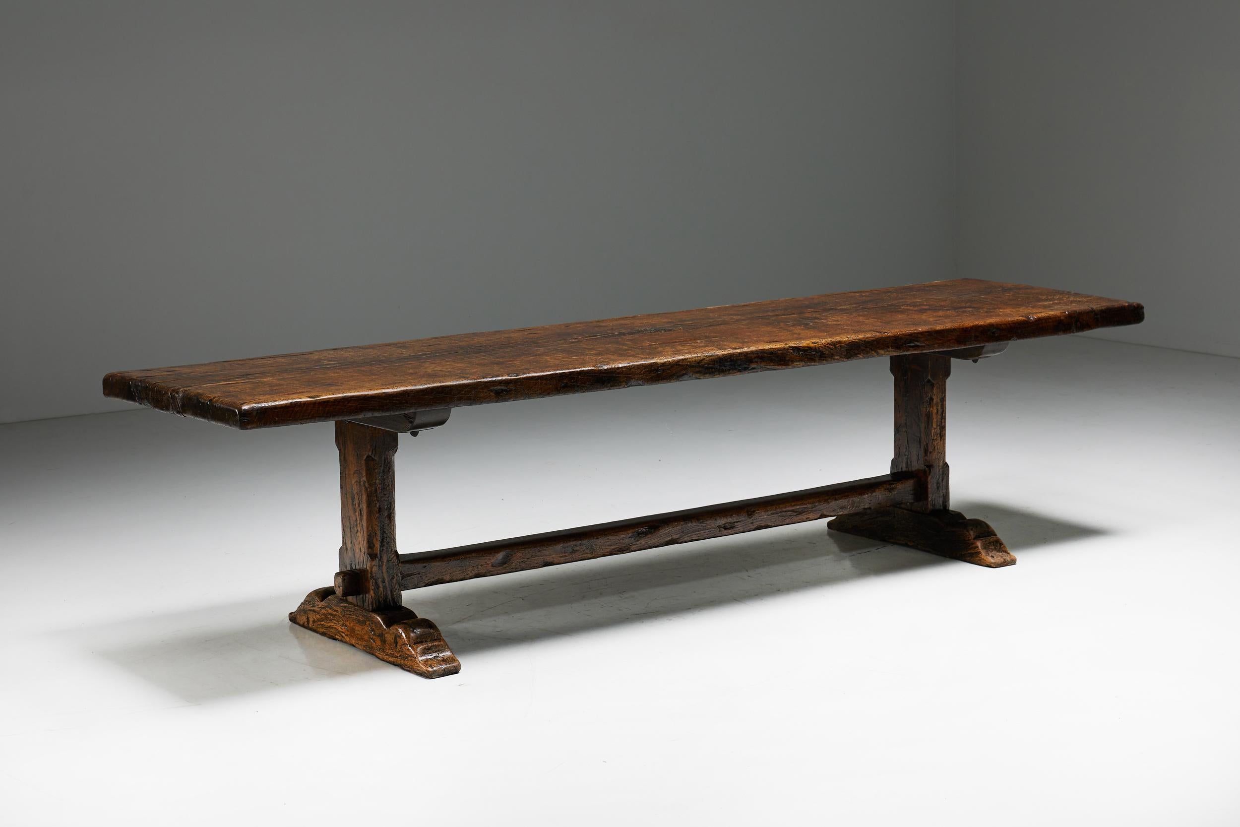 Brutalist Rustic Dining Table, France, Early 20th Century For Sale 2