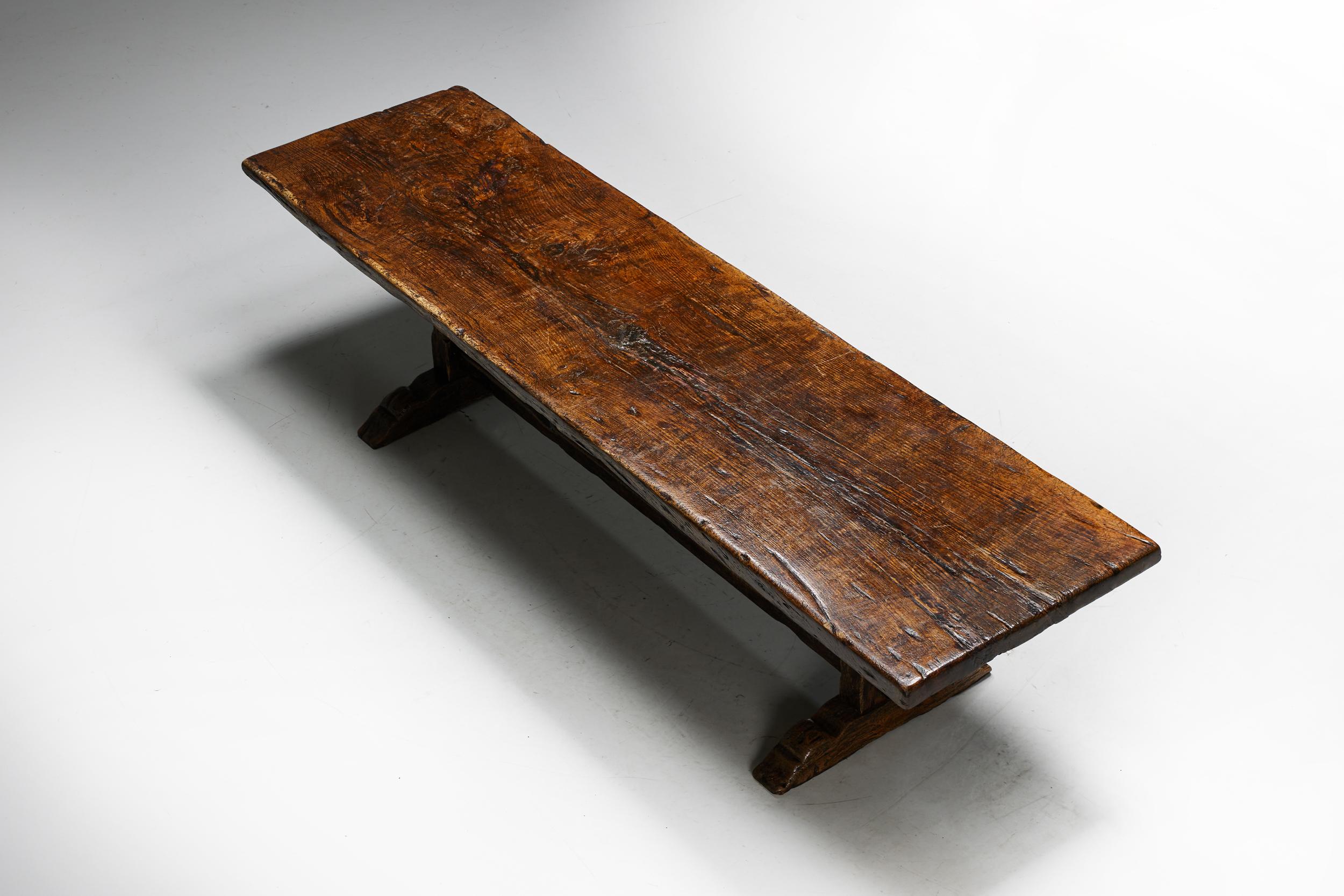 Brutalist Rustic Dining Table, France, Early 20th Century For Sale 3