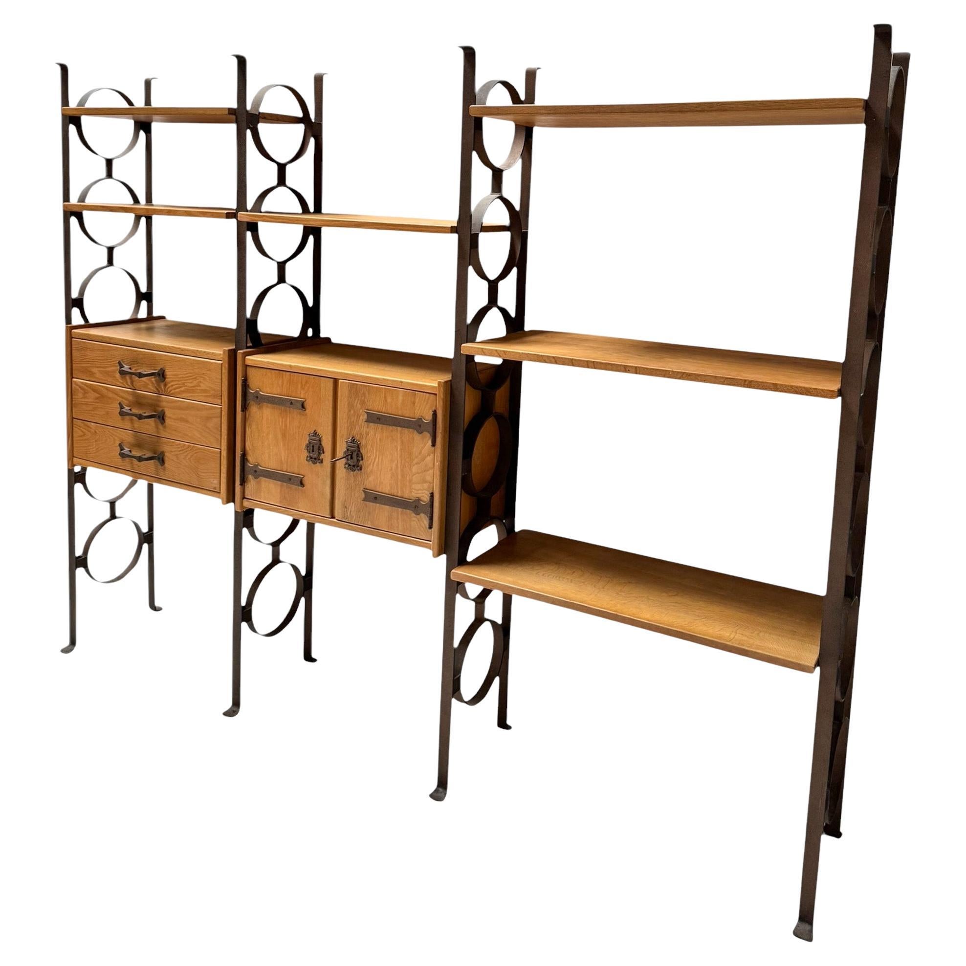 Brutalist Rustic Mid-Century Modern Freestanding Modular Wall Unit, 1980s For Sale