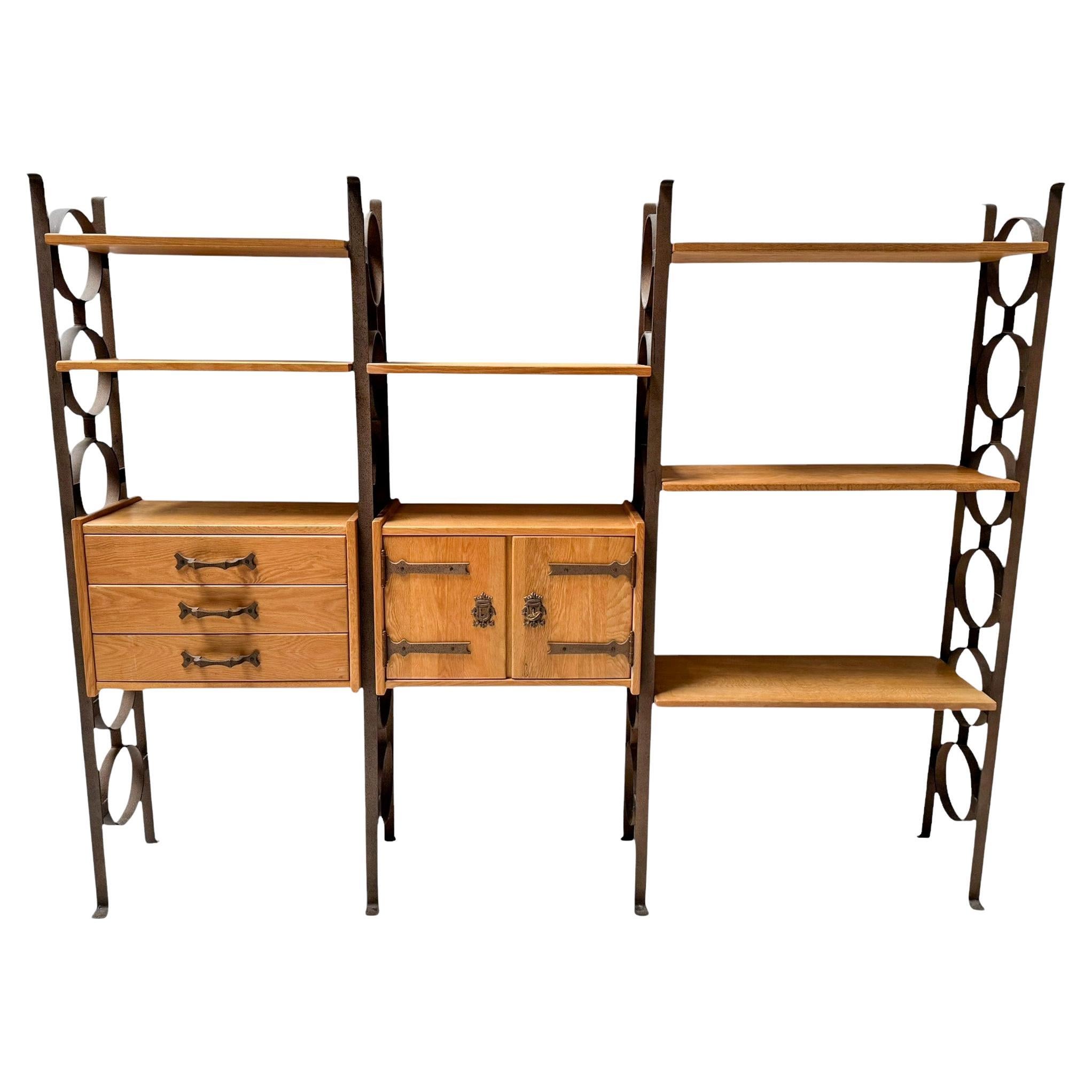 Brutalist Rustic Mid-Century Modern Freestanding Modular Wall Unit, 1980s