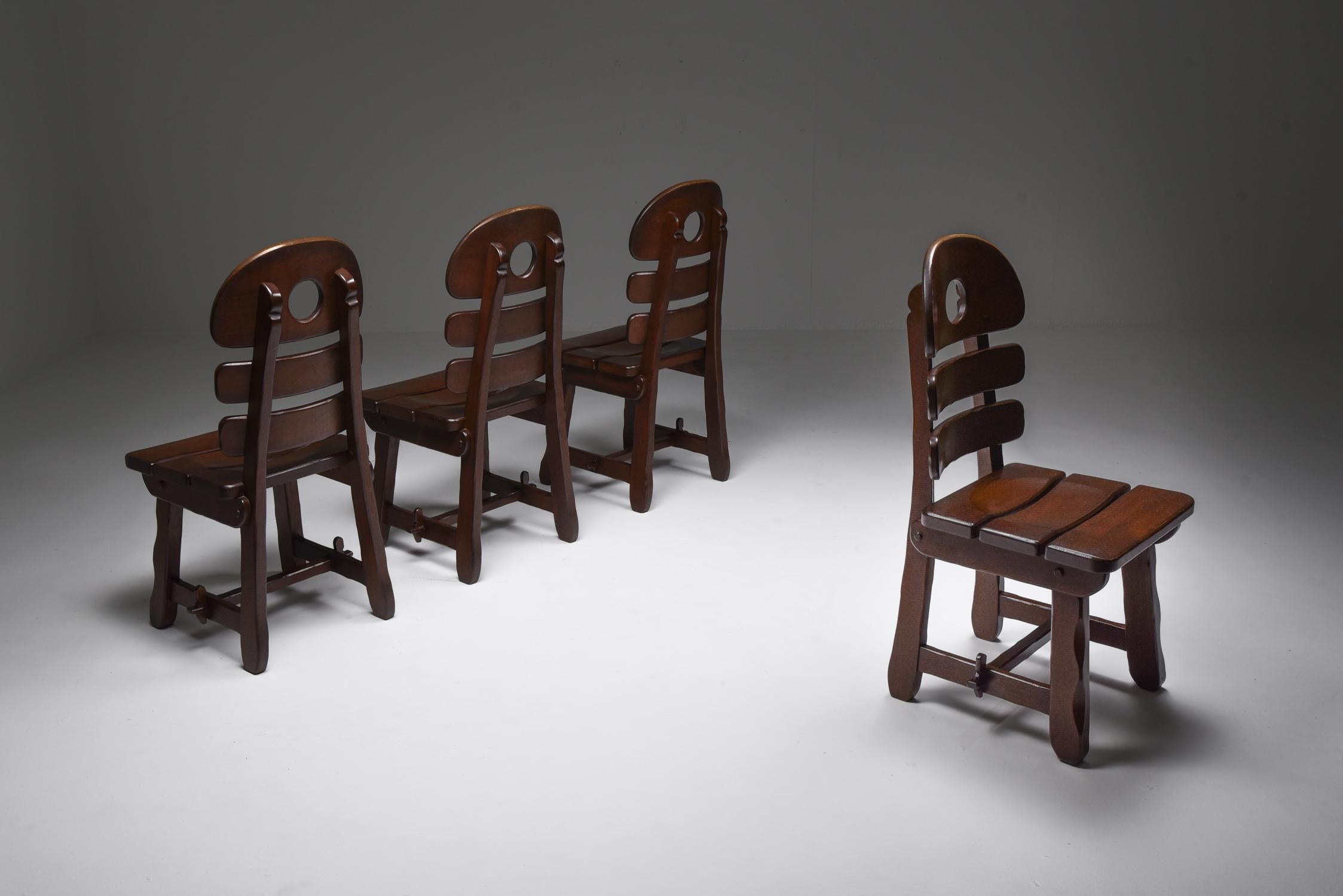 Brutalist Rustic Modern Dining Set in Stained Oak, 1970s For Sale 4