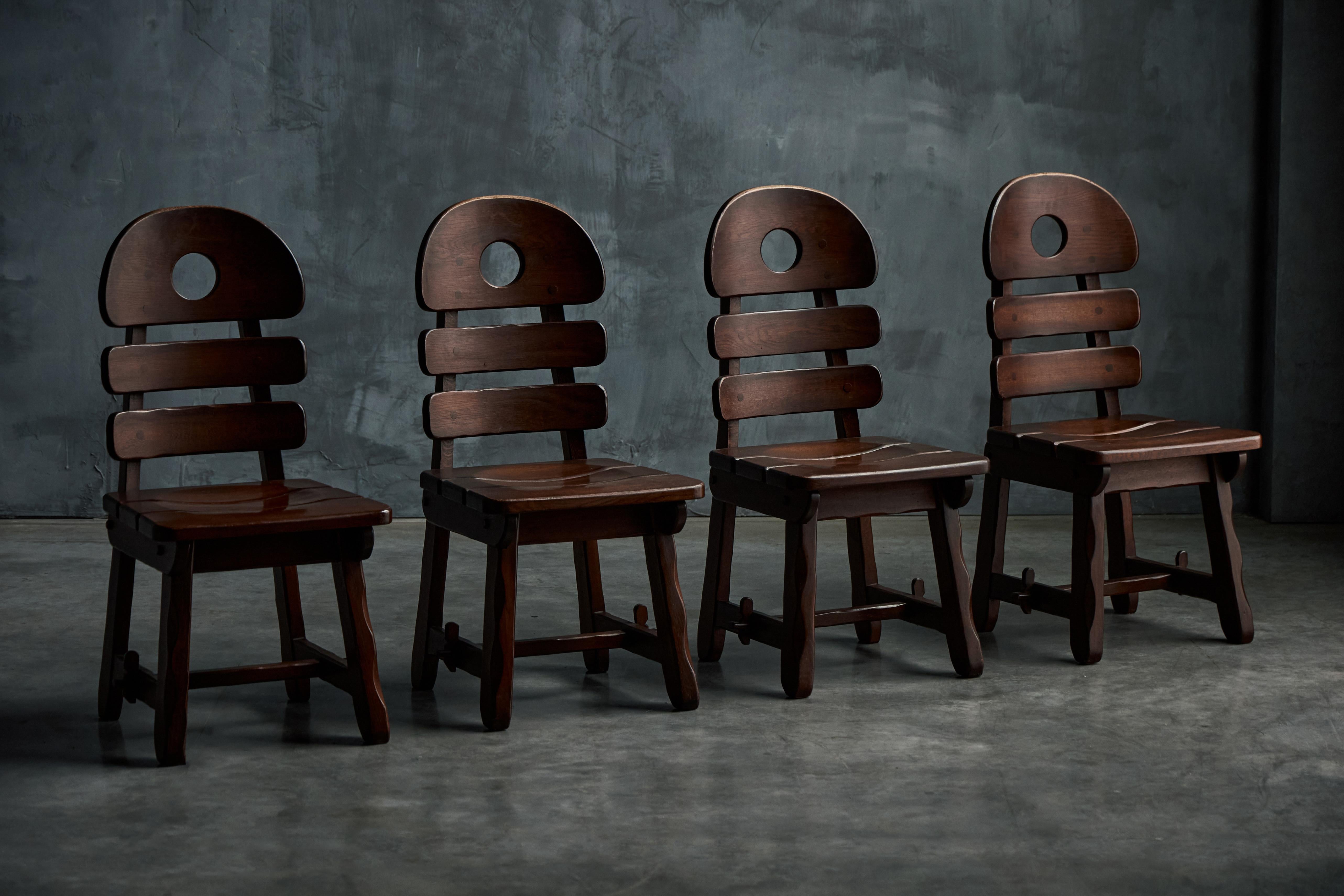 Quercia Set da pranzo rustico-moderno brutalista in Oak macchiato, Spagna, anni '70 in vendita