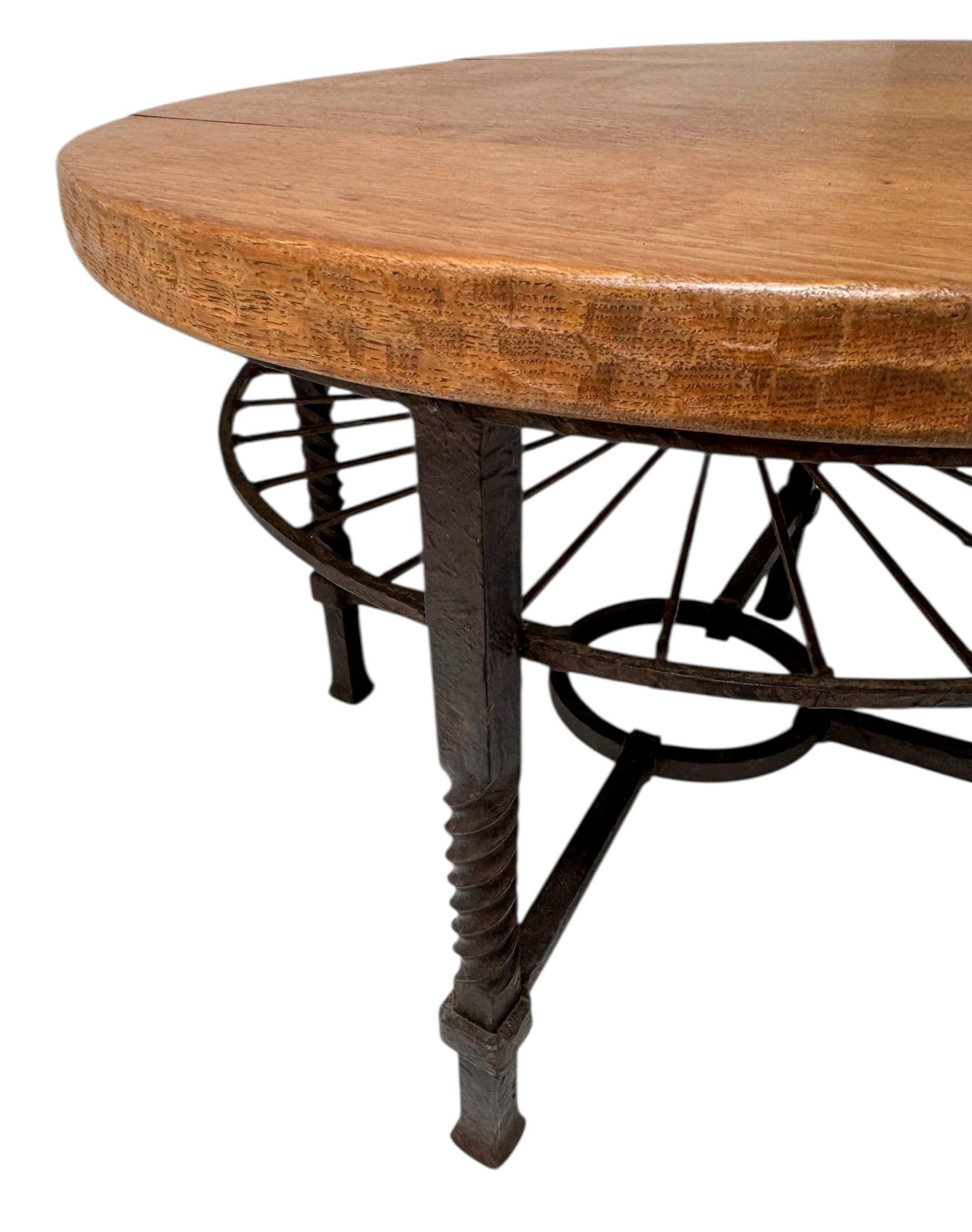 Brutalist Rustic Oak and Iron Cocktail Table, 1960s For Sale 6