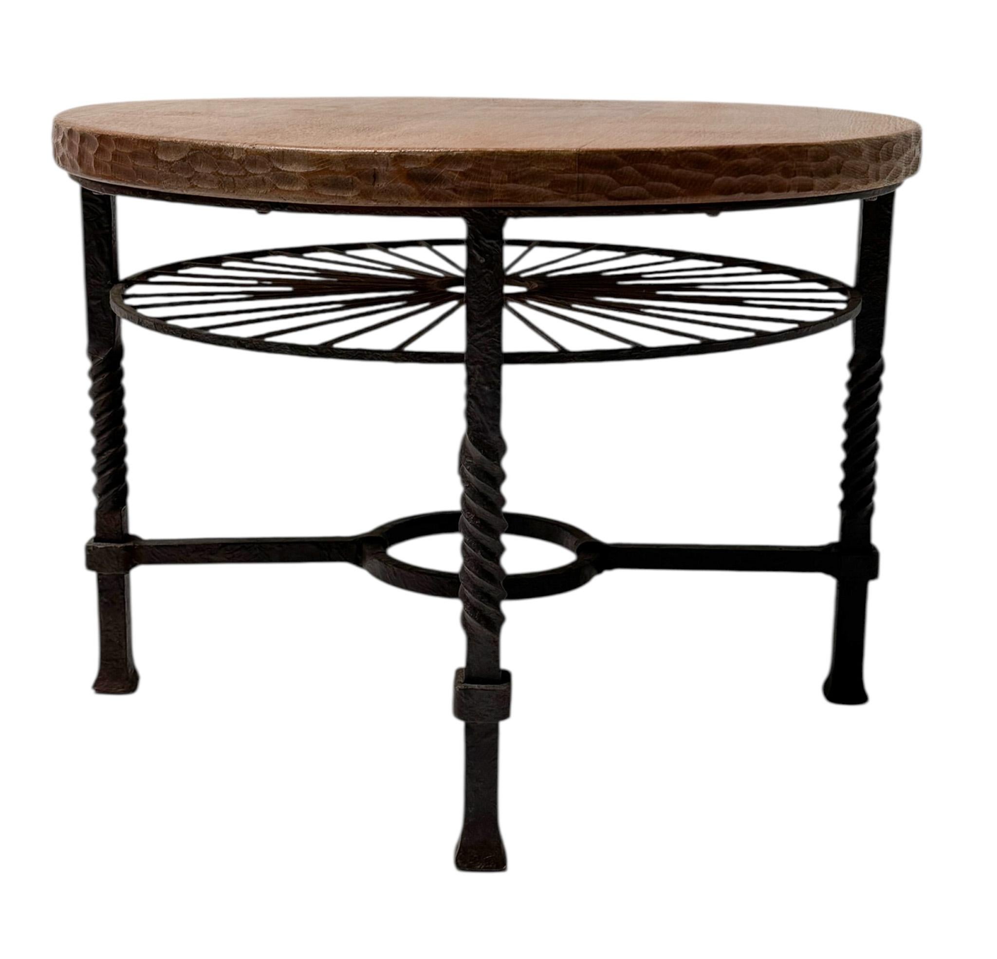 Mid-20th Century Brutalist Rustic Oak and Iron Cocktail Table, 1960s For Sale