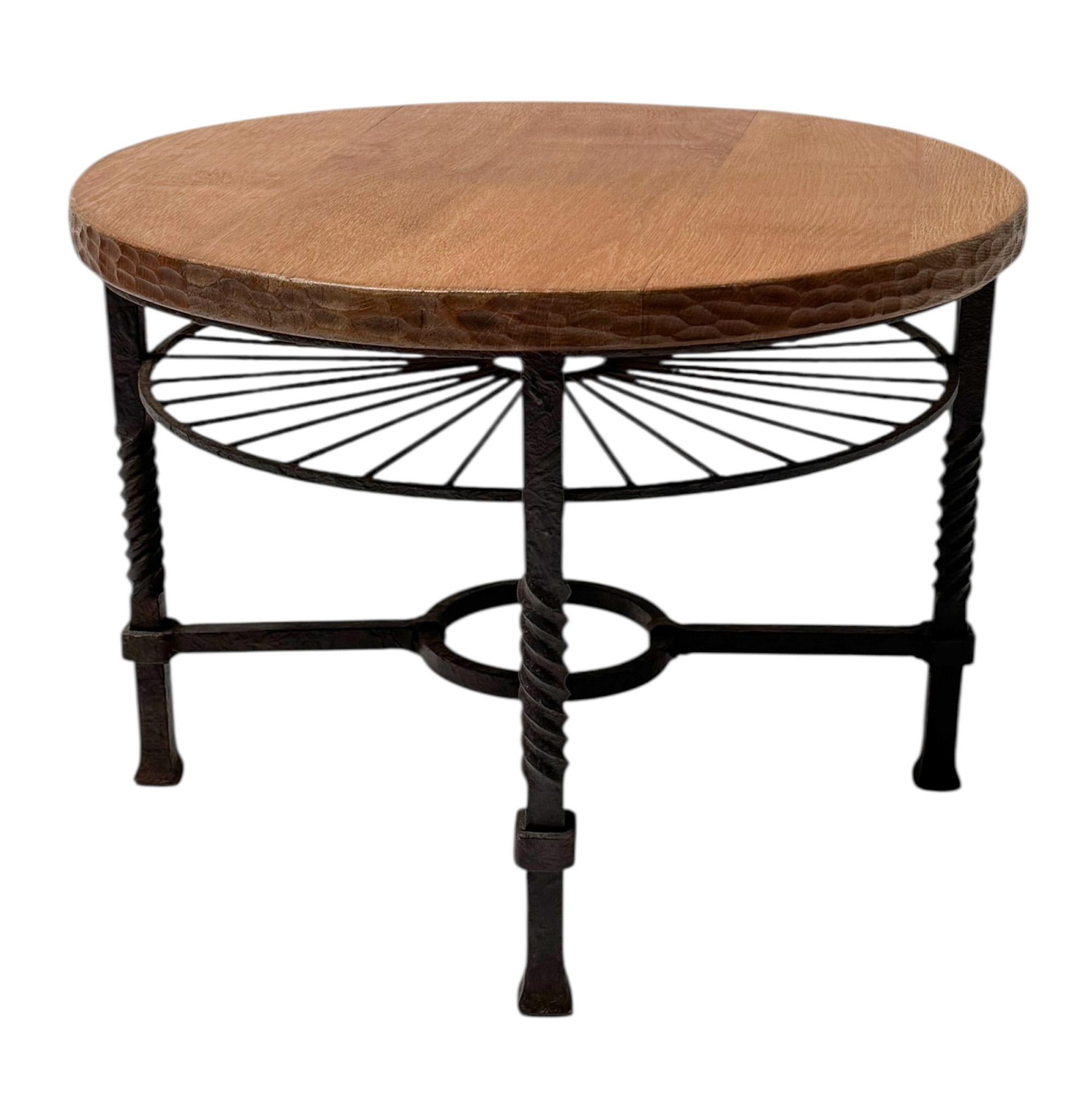 Brutalist Rustic Oak and Iron Cocktail Table, 1960s For Sale 1