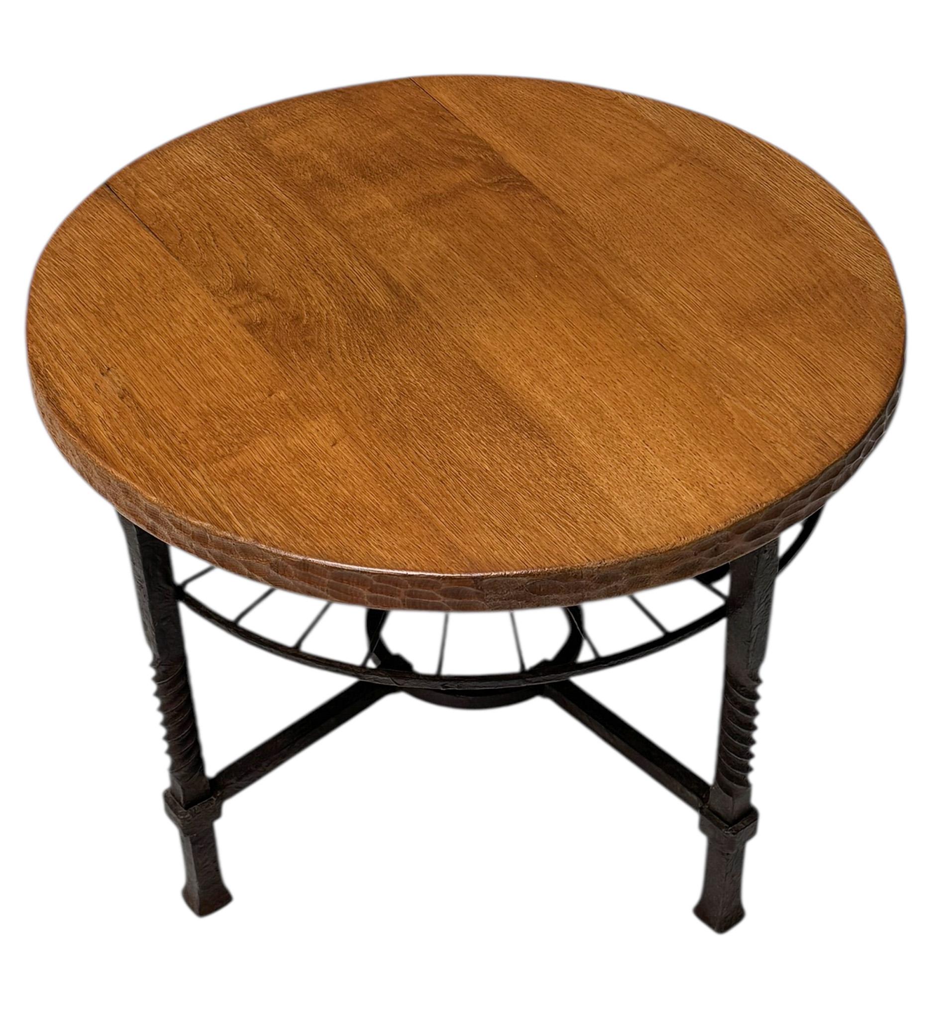 Brutalist Rustic Oak and Iron Cocktail Table, 1960s For Sale 2