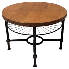 Brutalist Rustic Oak and Iron Cocktail Table, 1960s