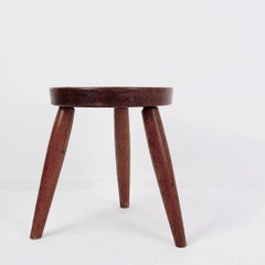 Brutalist Rustic Oak Tripod Stool - 1960s