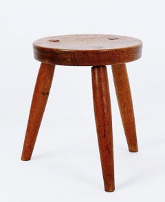 Brutalist Rustic Oak Tripod Stool - 1960s
