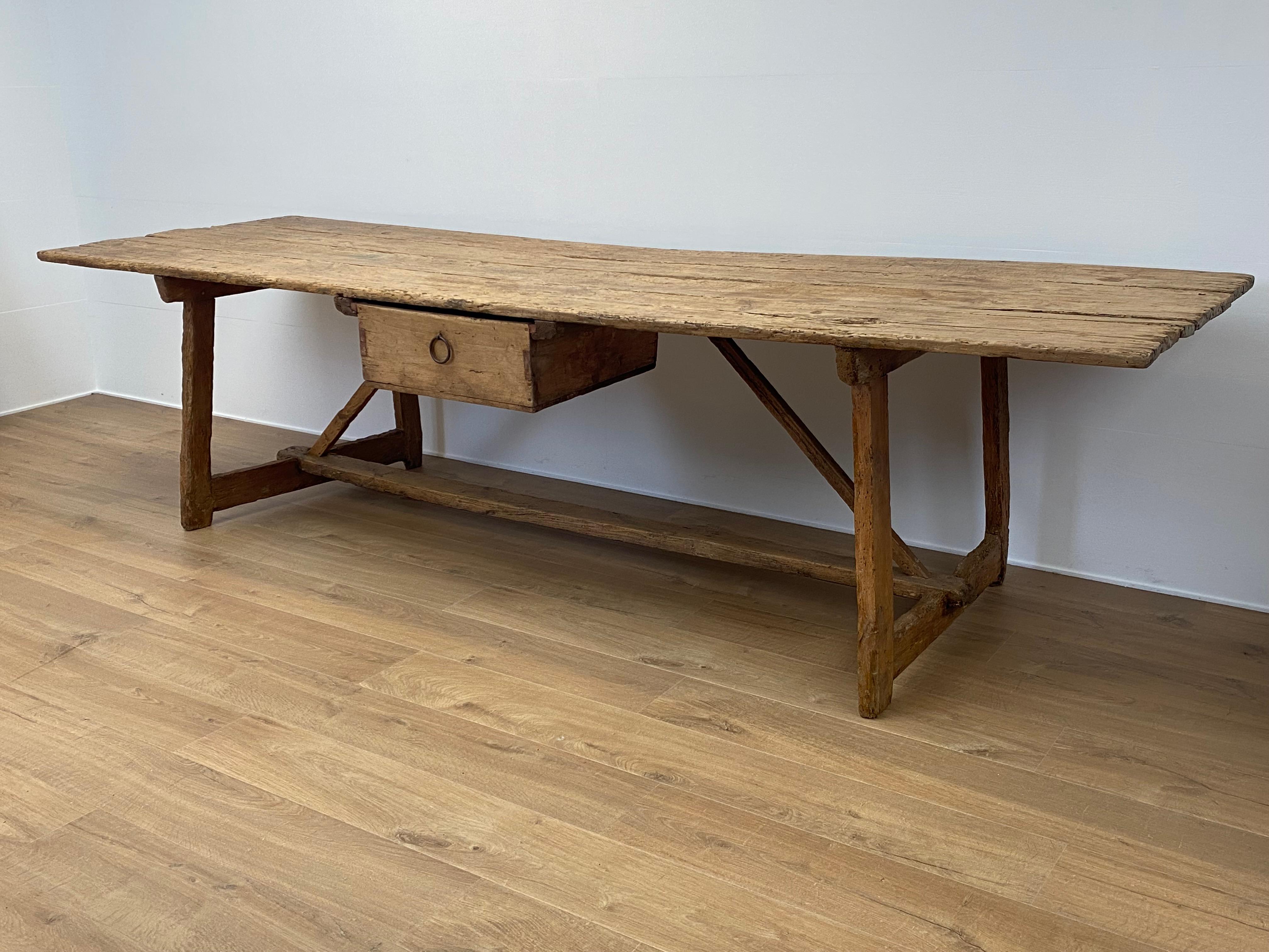 Bleached Brutalist, Rustic Spanish Farm Table For Sale