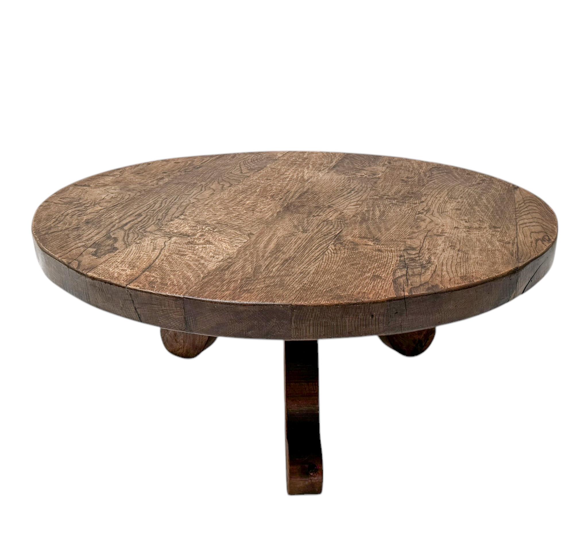 Brutalist Rustic Wabi Sabi Round Coffee Table, 1970s 4