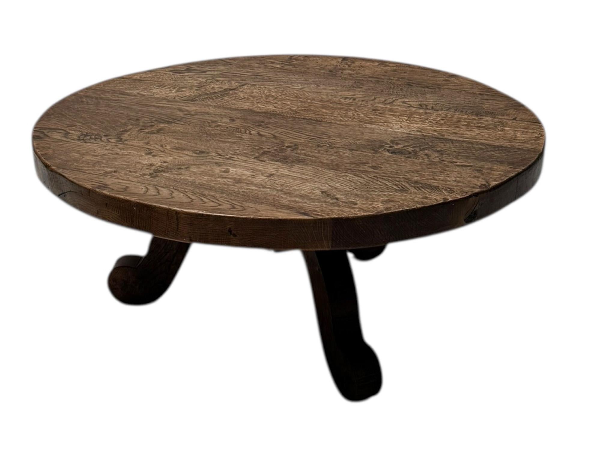 Brutalist Rustic Wabi Sabi Round Coffee Table, 1970s For Sale 5