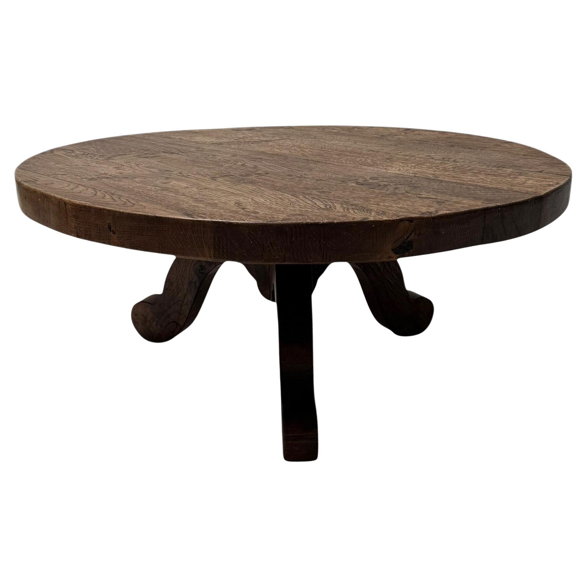 Brutalist Rustic Wabi Sabi Round Coffee Table, 1970s For Sale