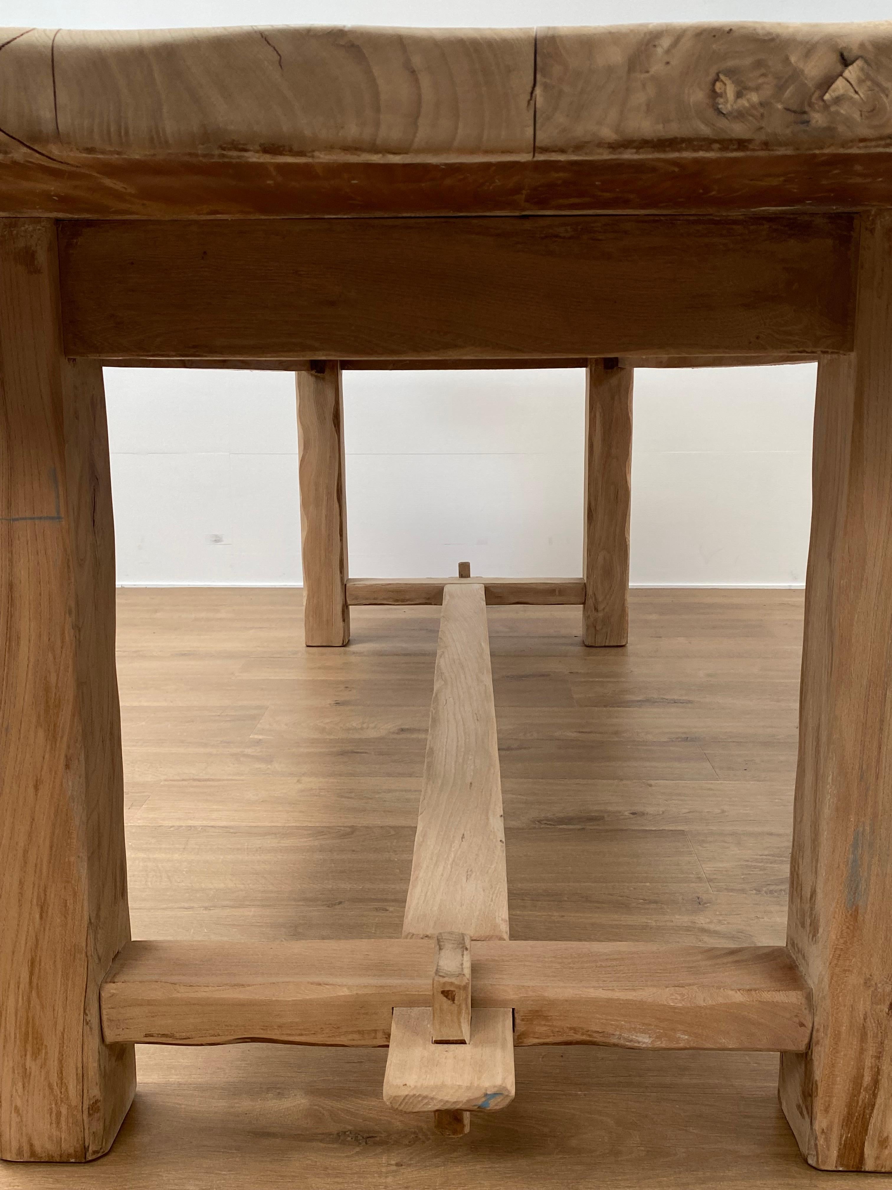 Elm Brutalist, Rustic Wooden Table For Sale