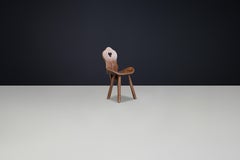 Brutalist Saddle Chair in Stained Beech with Patina, France, 1950s, 24 Available