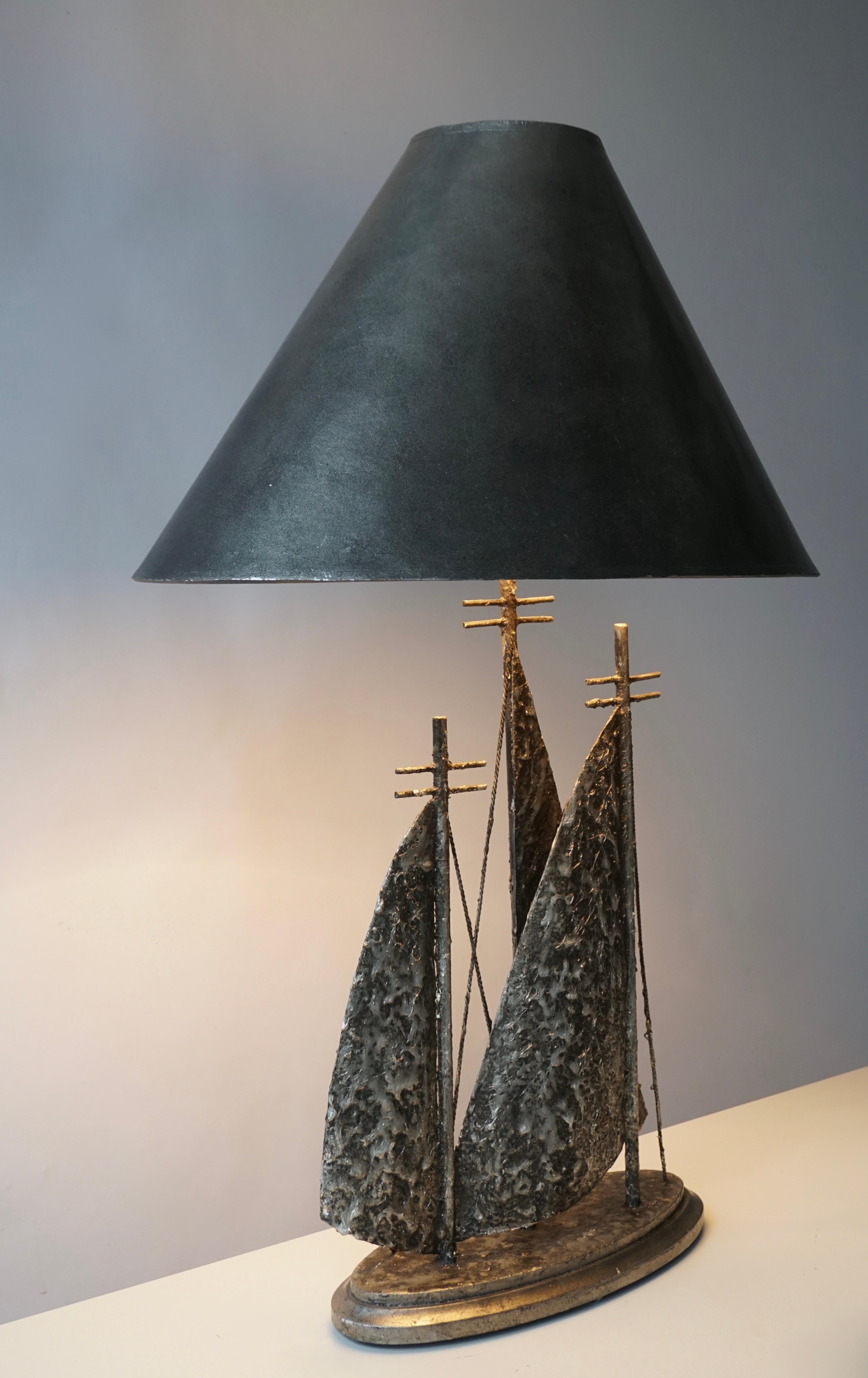 Italian Brutalist Sailboat Ship Lamp For Sale