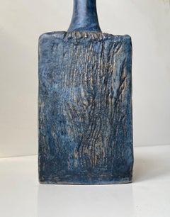 Brutalist Scandinavian Blue Stoneware Vase in the style of Annikki Hovisaari
