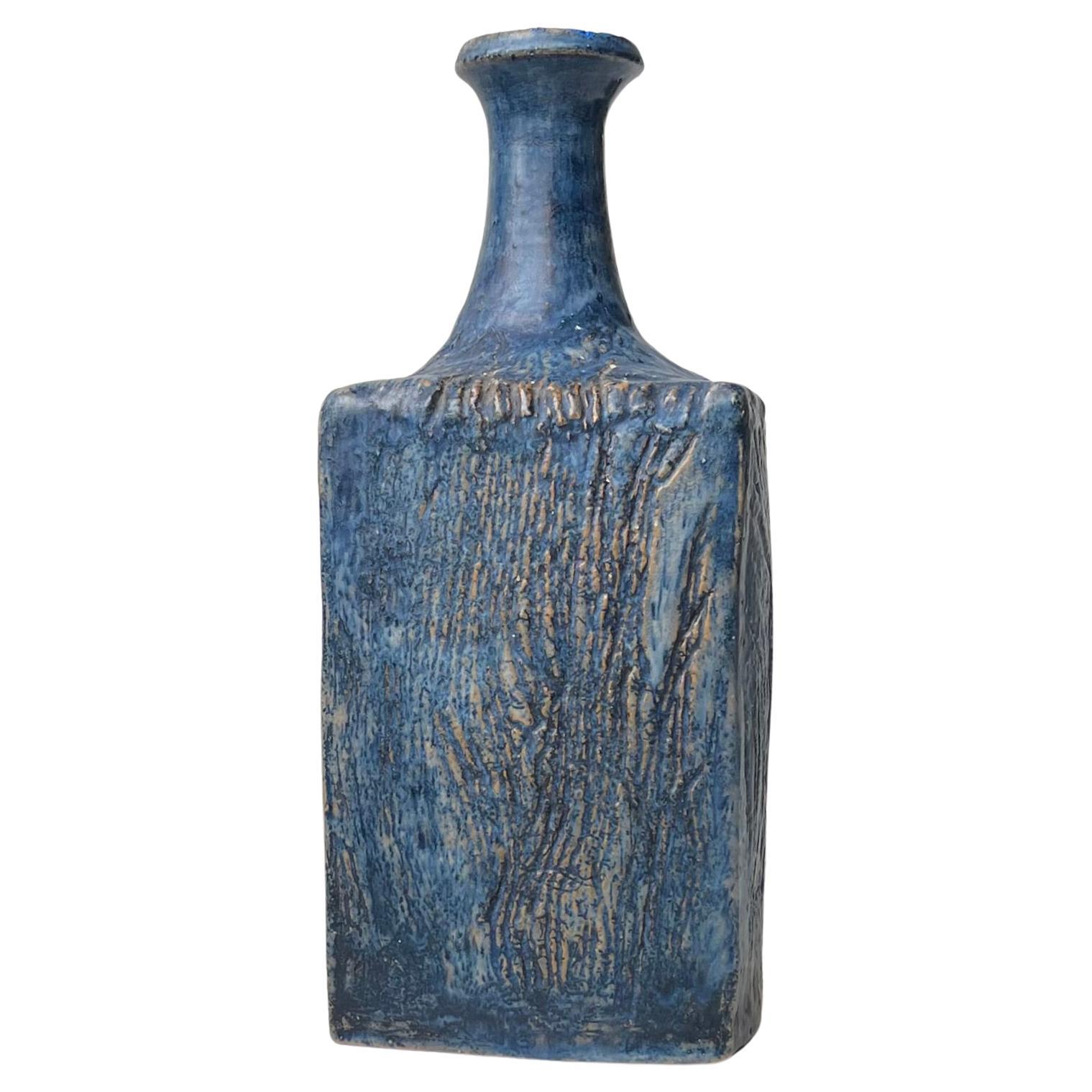 Brutalist Scandinavian Blue Stoneware Vase in the style of Annikki Hovisaari For Sale