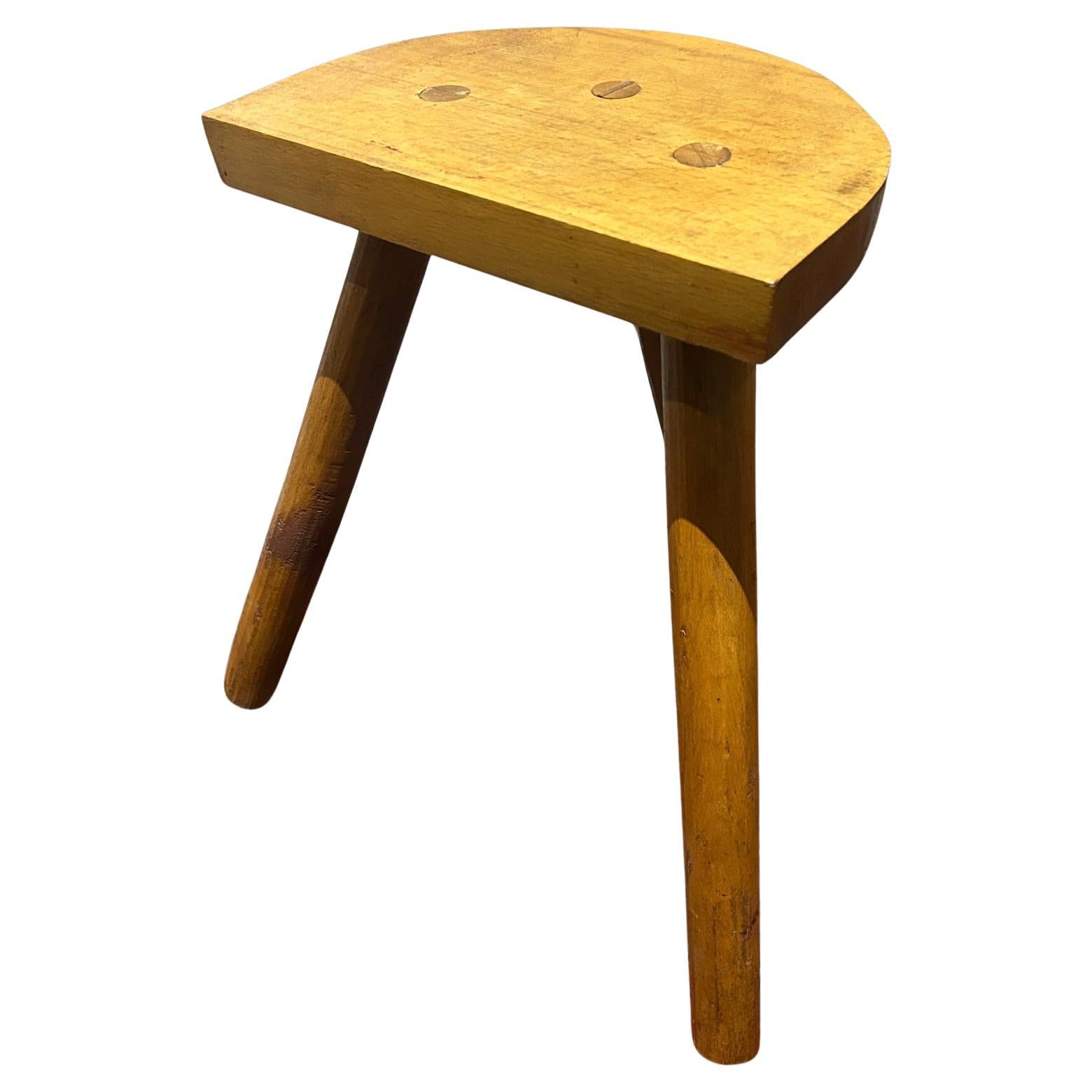 Brutalist Scandinavian Stool, Solid Pine, Mid-Century, 1950s Sweden