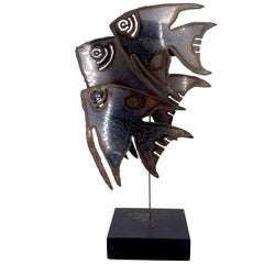 Brutalist School of Fish Metal Sculpture in the Style of Curtis Jere