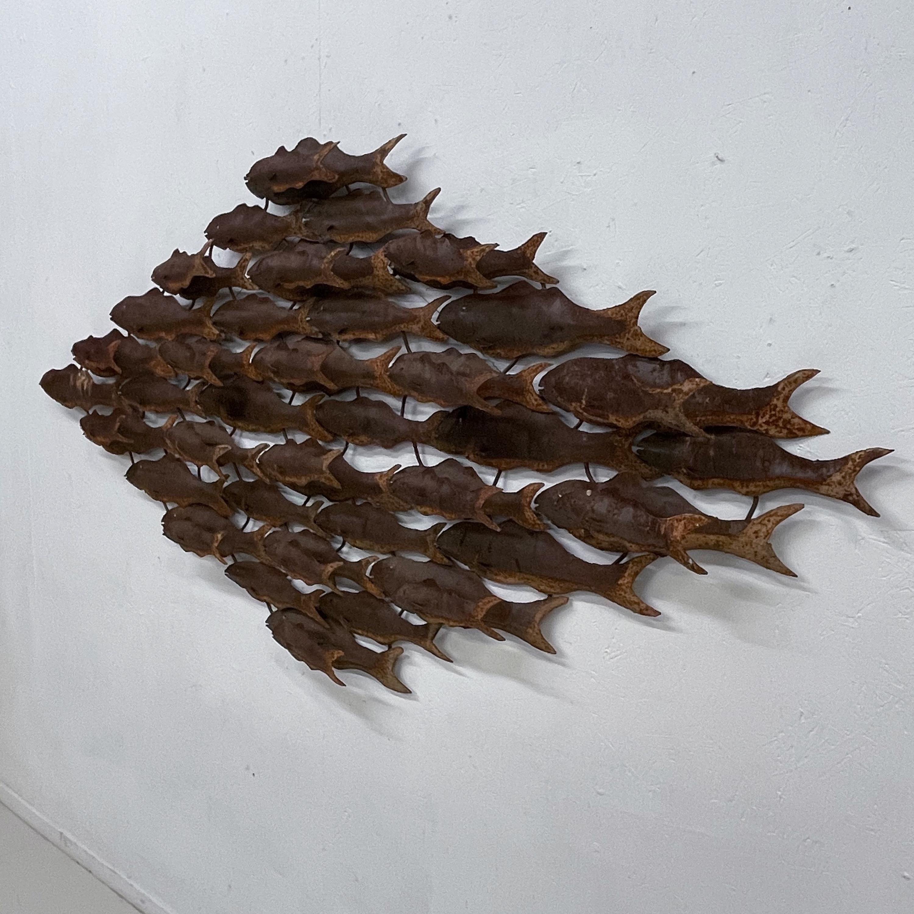 School of Fish Metal Wall Art Brutalist Sculpture 1970s Modern Vintage 1